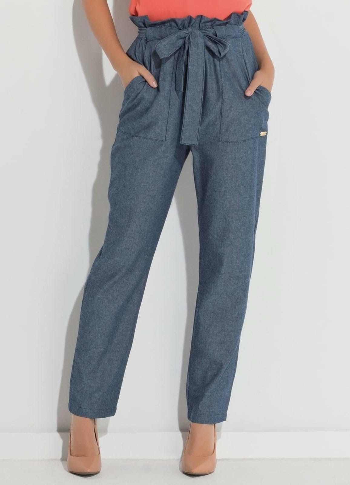 Vista principal Calça Clochard Jeans Bolsos Quintess azul