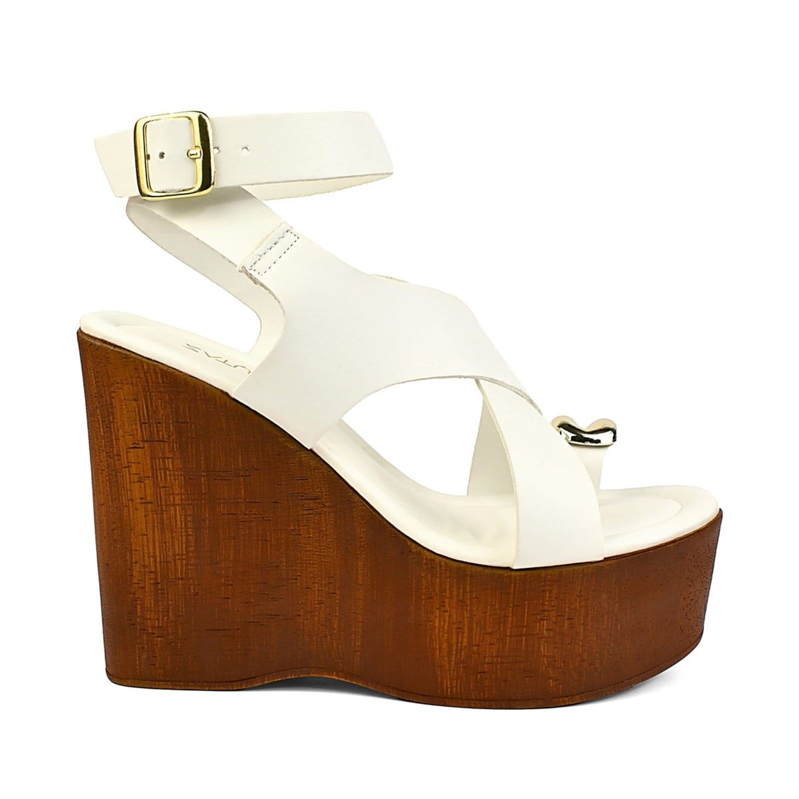 Sandália Feminina Plataforma Zature Confortável Blogueira Salto Alto Grosso Anabela Enfeite Metalizado Tiras OffWhite