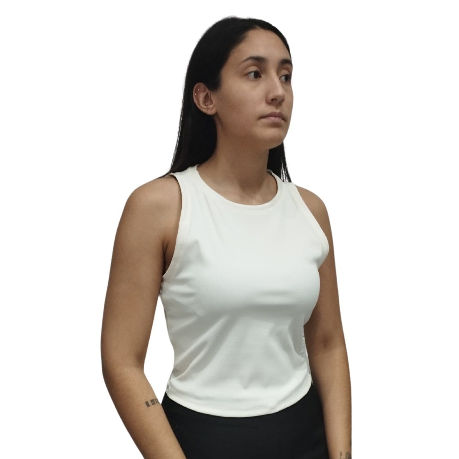 Vista 2 Top Cropped Justo Malha Canelada Flor de Lis branco