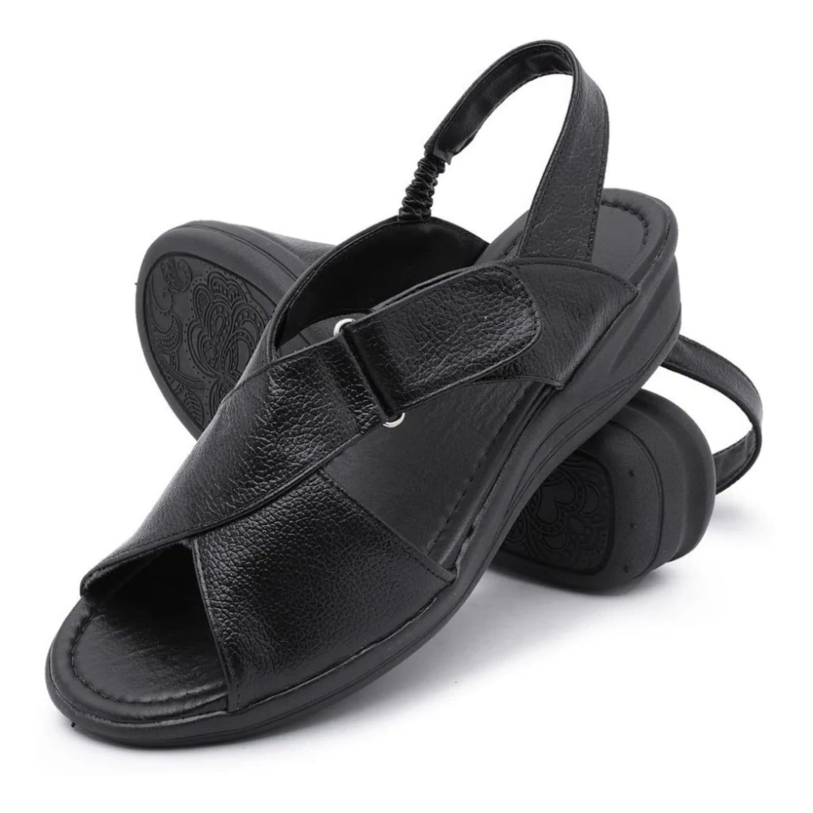 Sandália Anabela Conforto Feminina em Couro 265 Preta