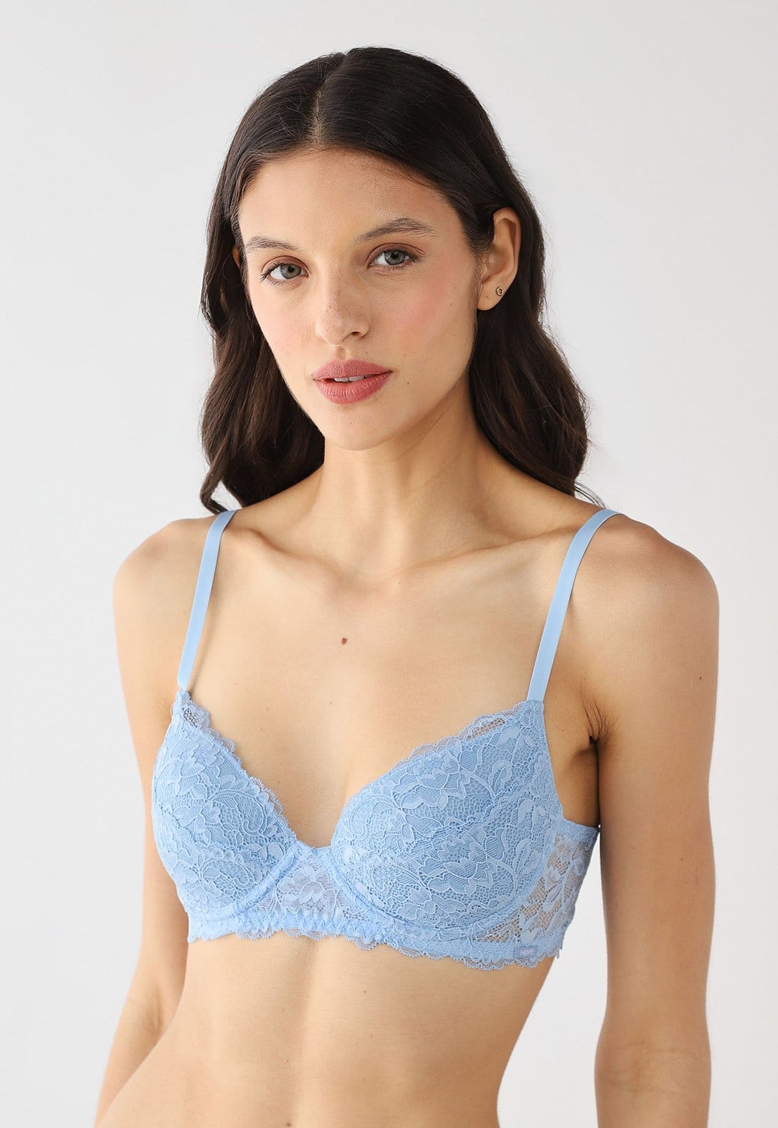 Vista principal Sutiã Feminino Hope Meia-Taça Em Renda Claro Hope azul