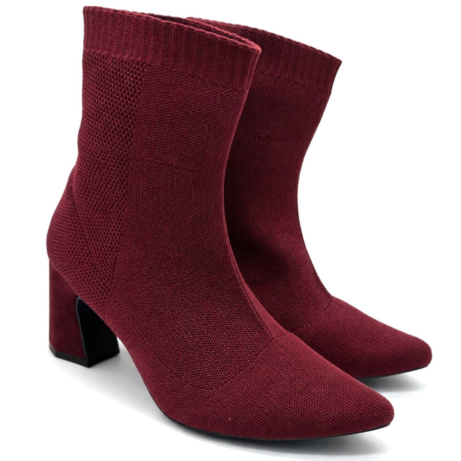 Vista principal Bota Feminina de Cano Curto Estilo Meia Salto Grosso 184000 Hannah Footwear vinho