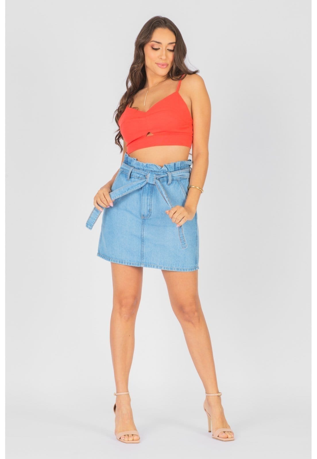 Vista principal Saia Clochard Cintura Alta com Cinto NEW DENIM jeans