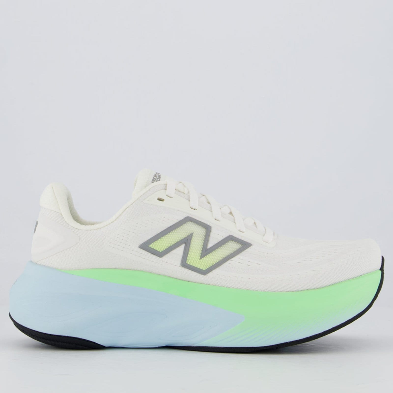 Vista principal Tênis New Balance Fresh Foam X More V6 Feminino Off White e Verde New Balance branco white