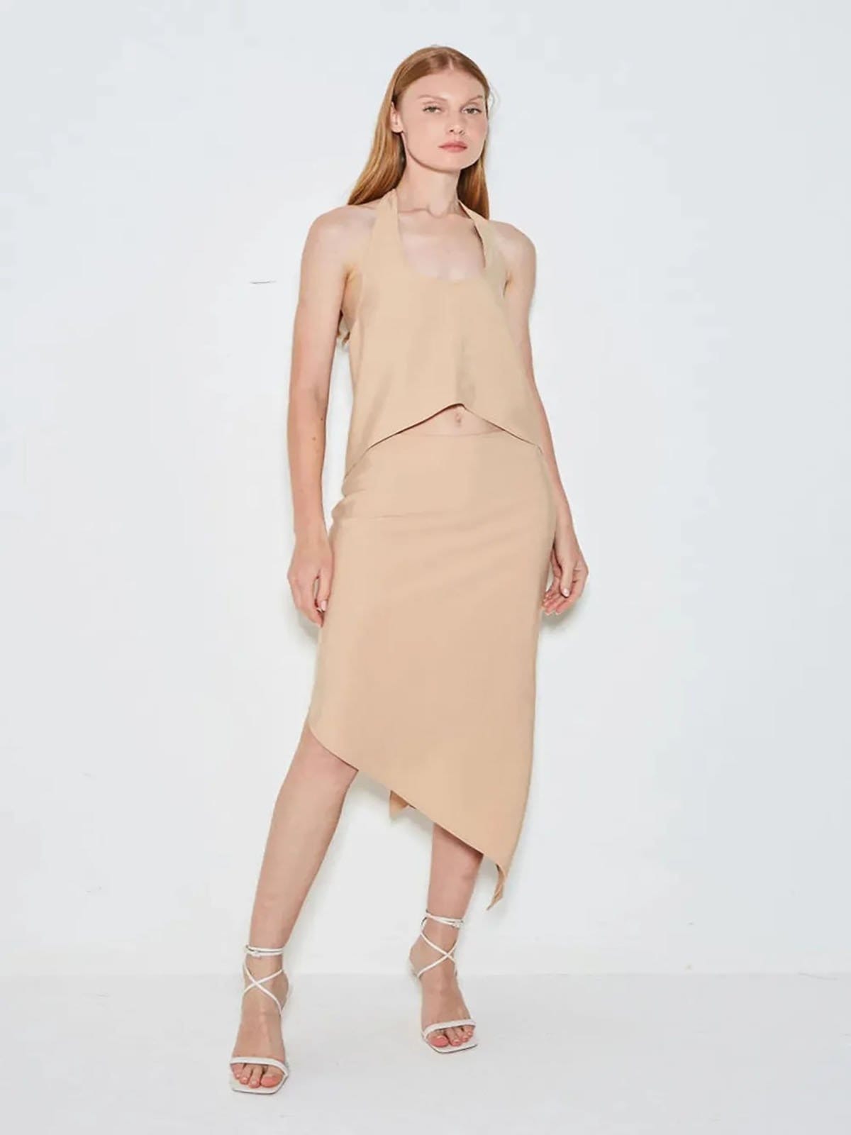 Vista principal Saia Midi Zen Assimétrica ZEN bege