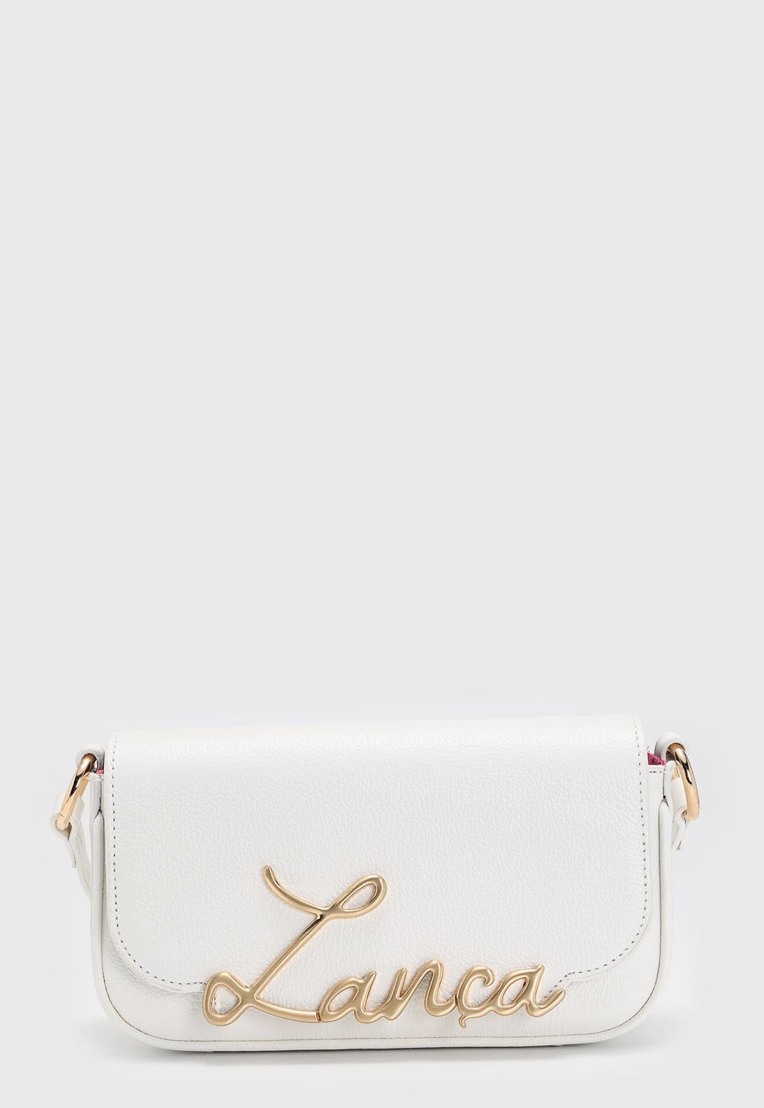 Vista principal Bolsa Feminina Lança Perfume Lettering Metálico Branca Lança Perfume branco