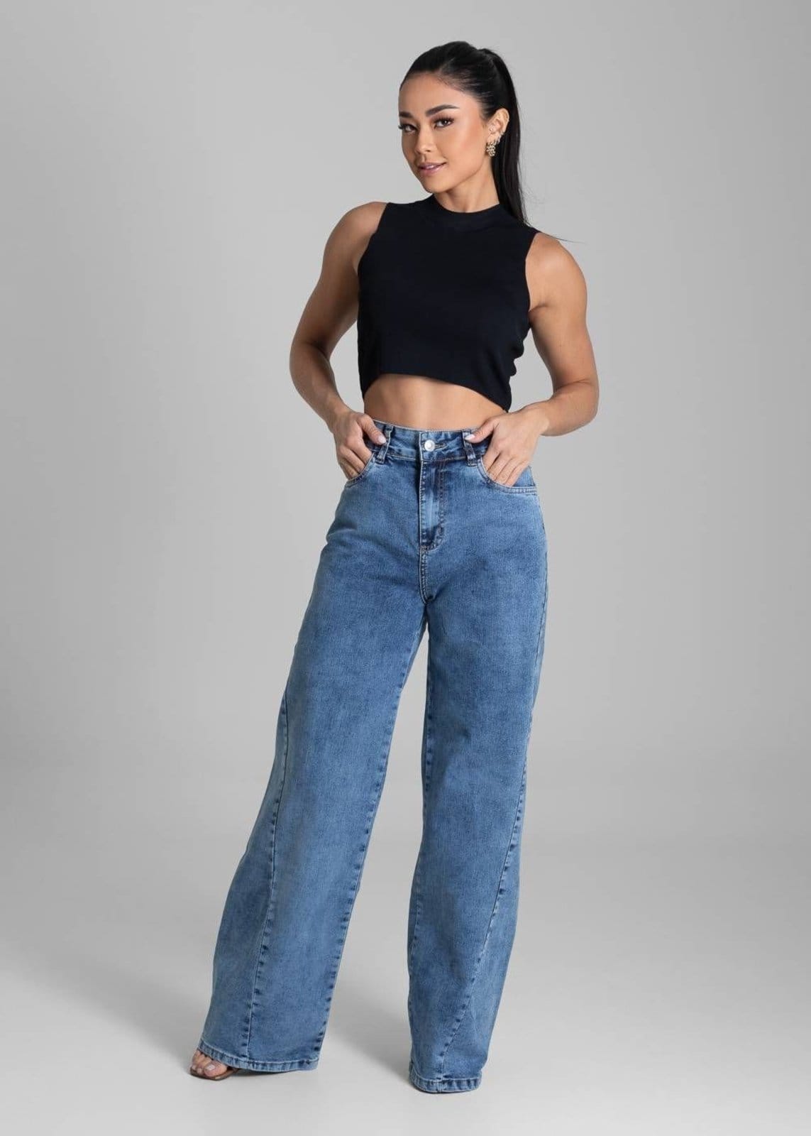 Vista 2 Calça Jeans Sawary Wide Leg - 281721 Sawary azul
