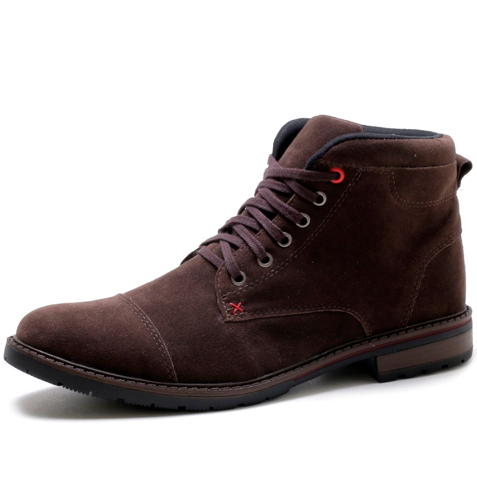 Vista 2 Bota Coturno Masculina Épico Cadarço Camurça Conforto Macia ÉPICO CALÇADOS café/marrom
