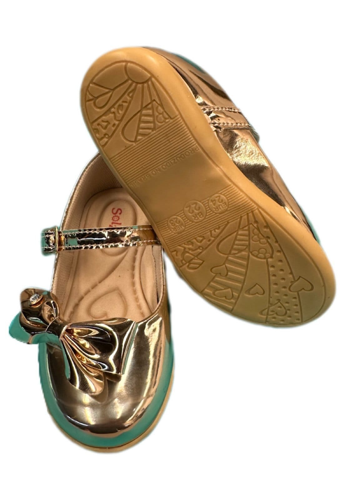Vista 2 Infantil - Sapatilha Rasteira Verniz Solzim Laço lateral Ouro SOLZIM CALÇADOS dourado