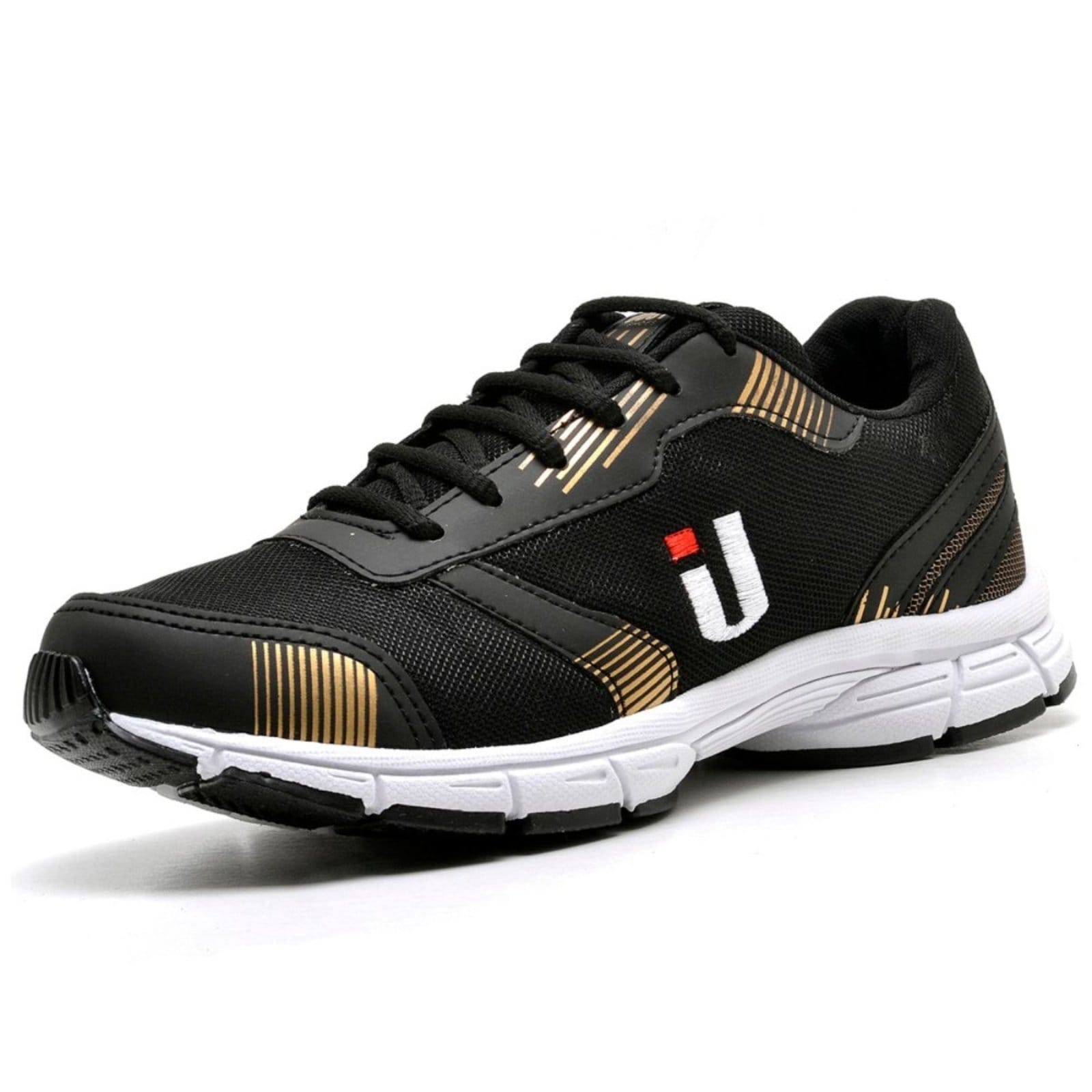 Vista 2 Tênis Esportivo Masculino Casual Treino Corrida Leve Super Confortável Lançamento 2 Pares com e Combo Promocional Mais Relógio OUSY SHOES dourado/preto