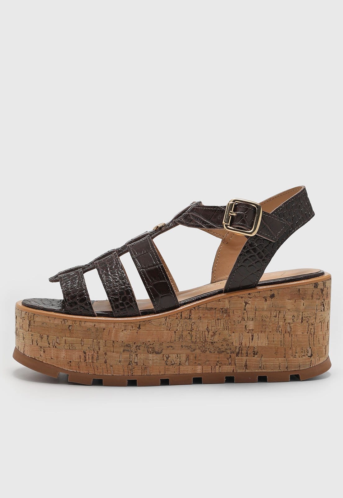 Vista principal Sandália Feminina Luiza Barcelos Plataforma Croco Luiza Barcelos marrom