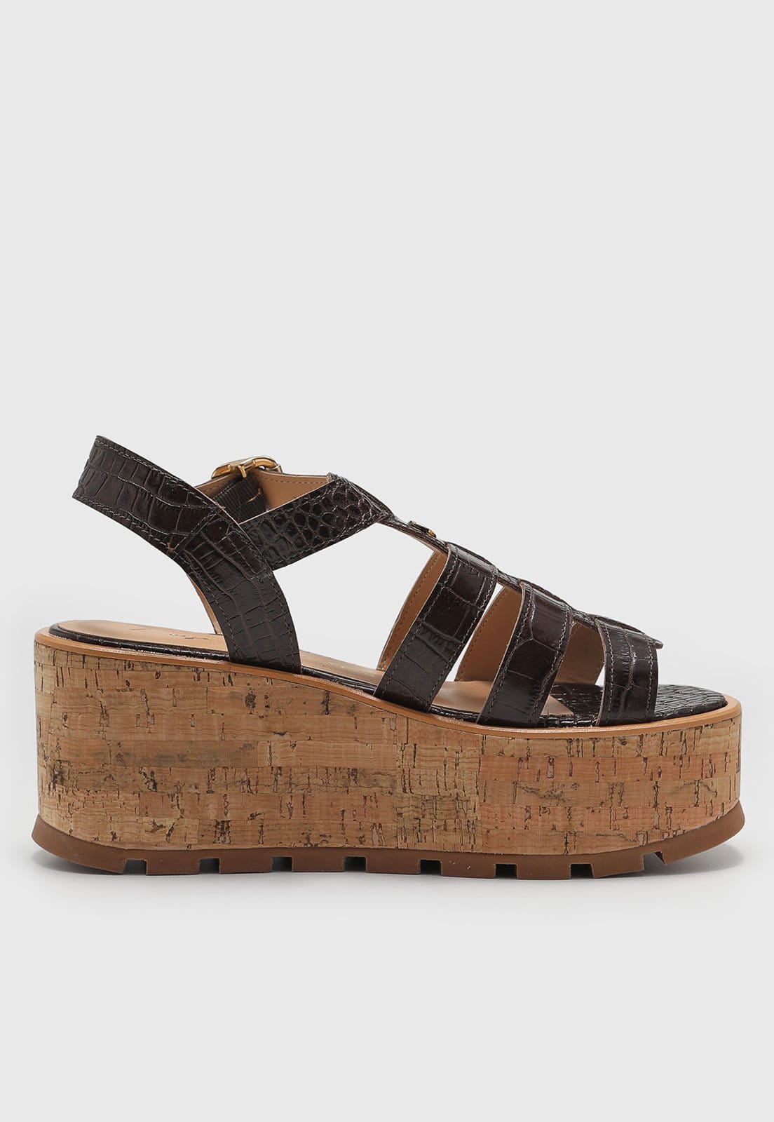 Vista 2 Sandália Feminina Luiza Barcelos Plataforma Croco Luiza Barcelos marrom