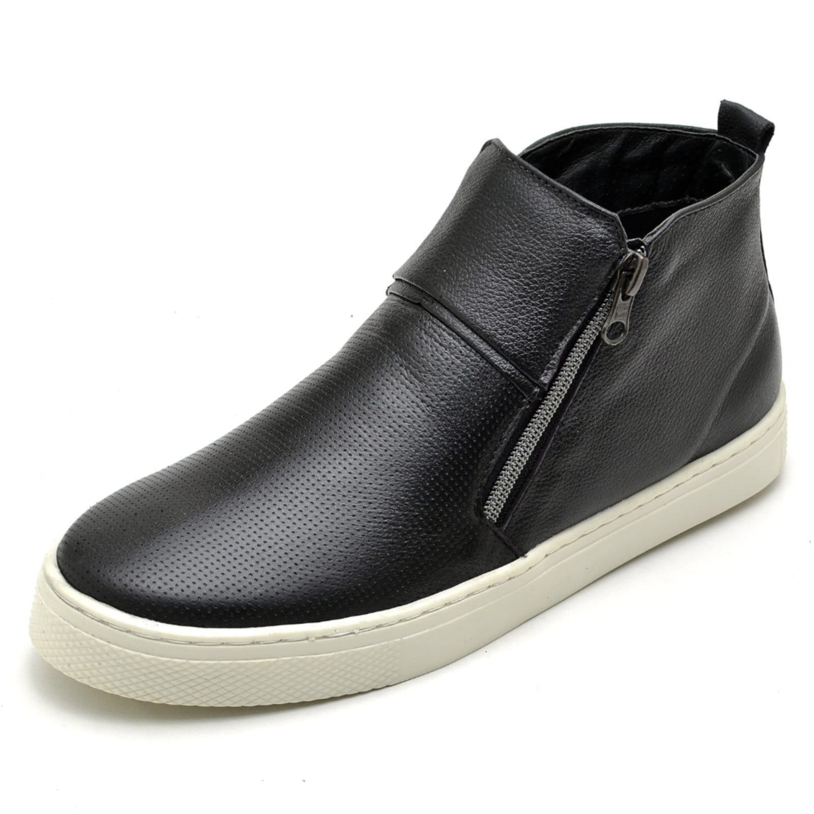 Tênis Slip on Cano Alto Casual Em Couro