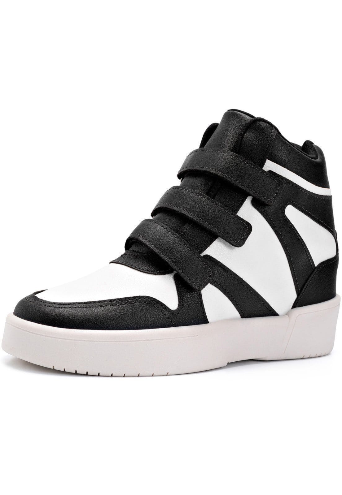 Vista principal Tênis Feminino Lumiss Sneaker Cano Alto Salto Confortável Tiras Sintético LUMISS branco/preto