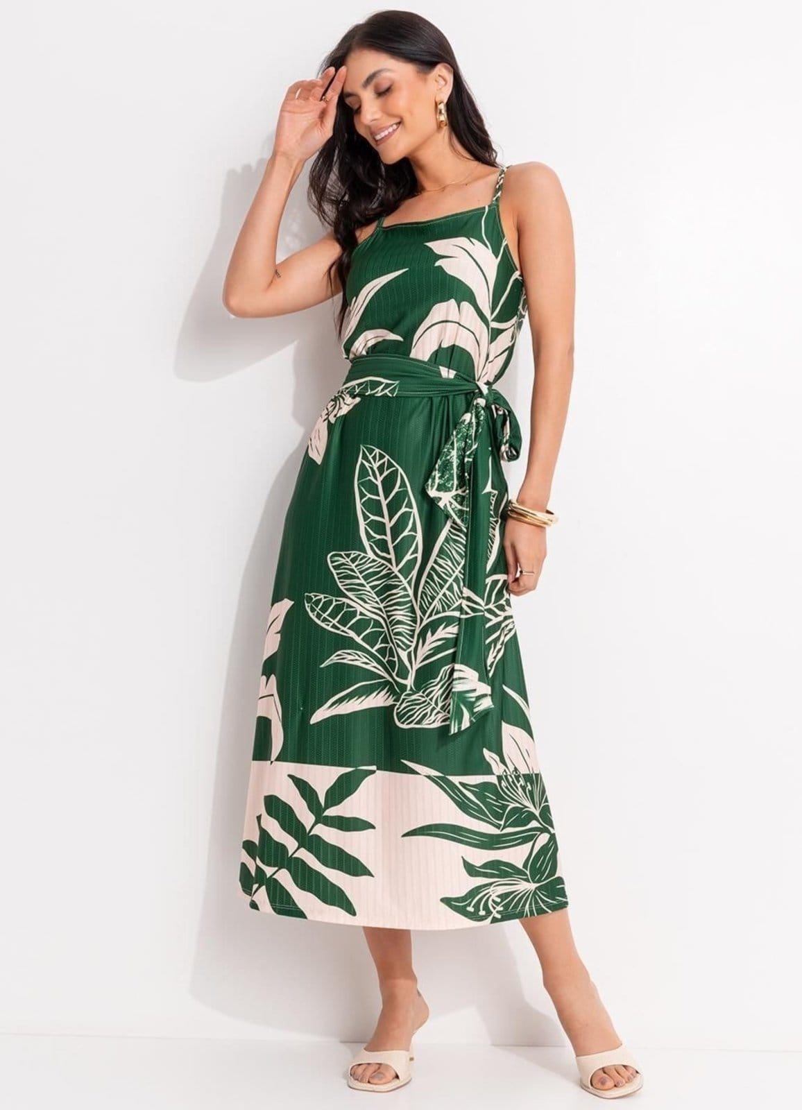 Vestido Em Malha Texturizada Quintess Folhagem