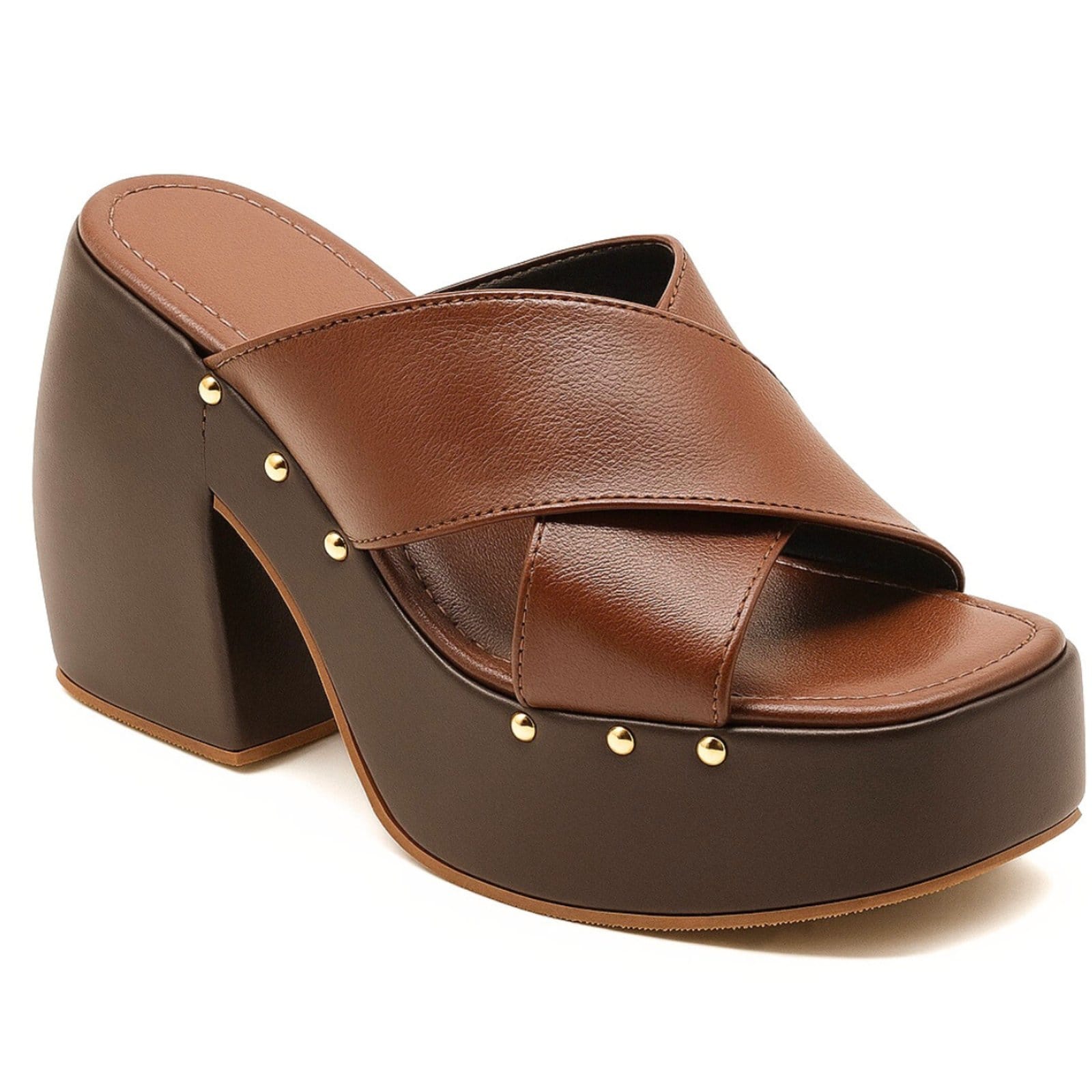 Vista 2 Sandália Meia Pata Efeito Madeira e Tachas 183182 Floter Cacau Sete Sales marrom