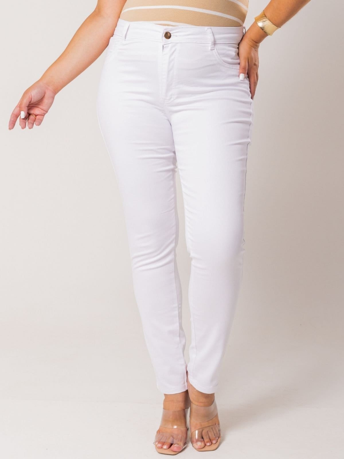 Calça Donna De Paula Skinny Branca Feminina Plus Size Cintura Alta Empina Bumbum