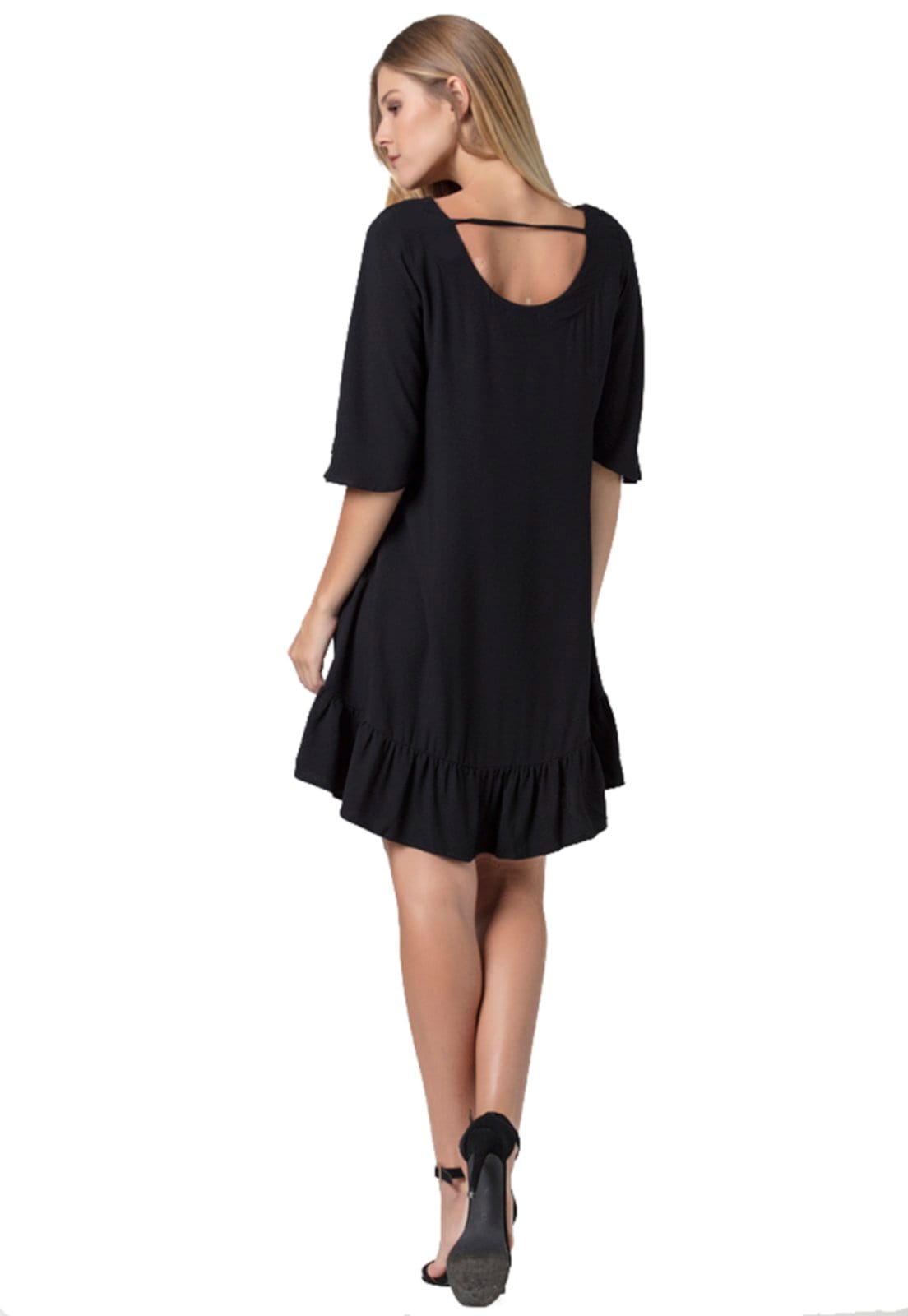Vista principal Vestido Curto Amazonia Vital Babados Black Preto II Amazonia Vital preto black