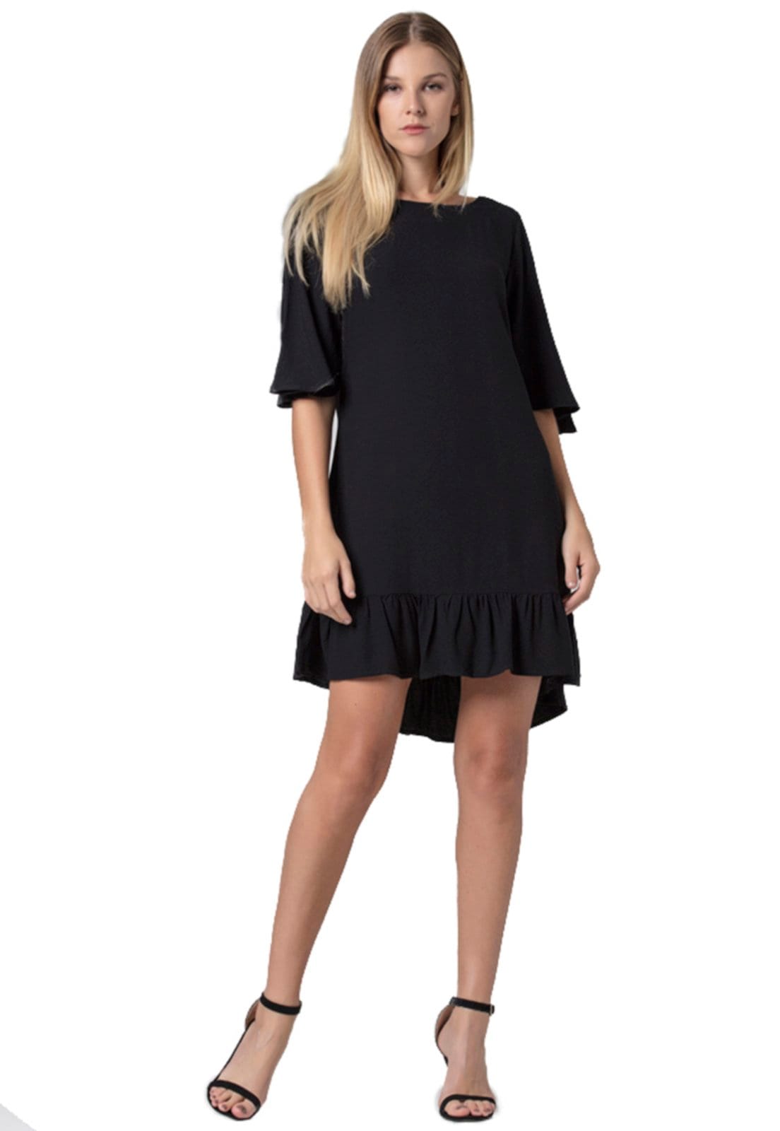 Vista 2 Vestido Curto Amazonia Vital Babados Black Preto II Amazonia Vital preto black