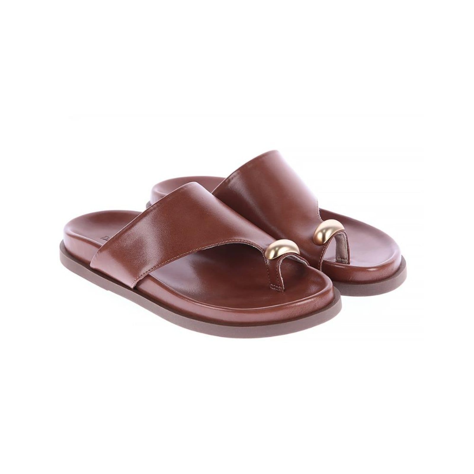 Vista 2 Olga - Rasteira Feminina Dedo com Detalhe Dourado Damannu Shoes caramelo