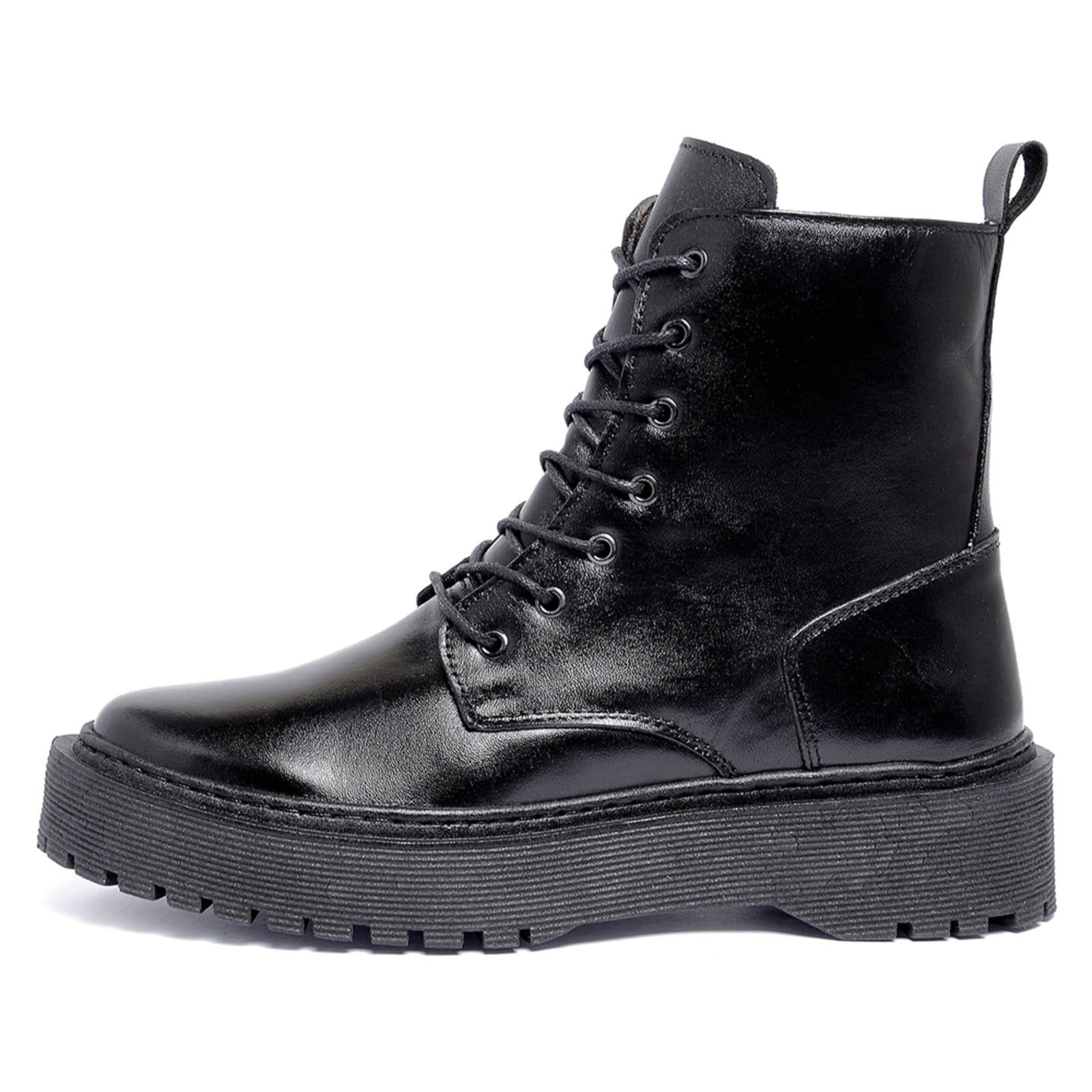 Vista principal Bota Coturno Feminino Ferrile em Couro Cadarço e Zíper Preta Ferrile preto