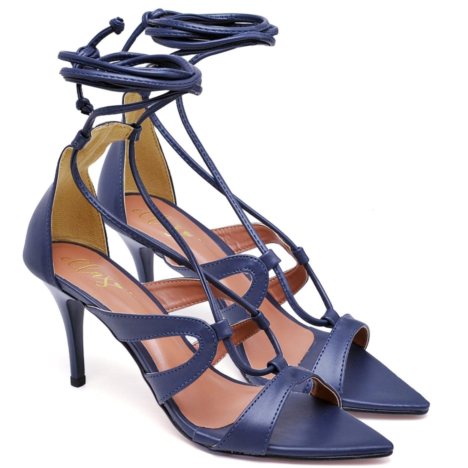 Vista principal Sandália Bico Folha Salto Médio Napa Navy ZAFREM azul navy