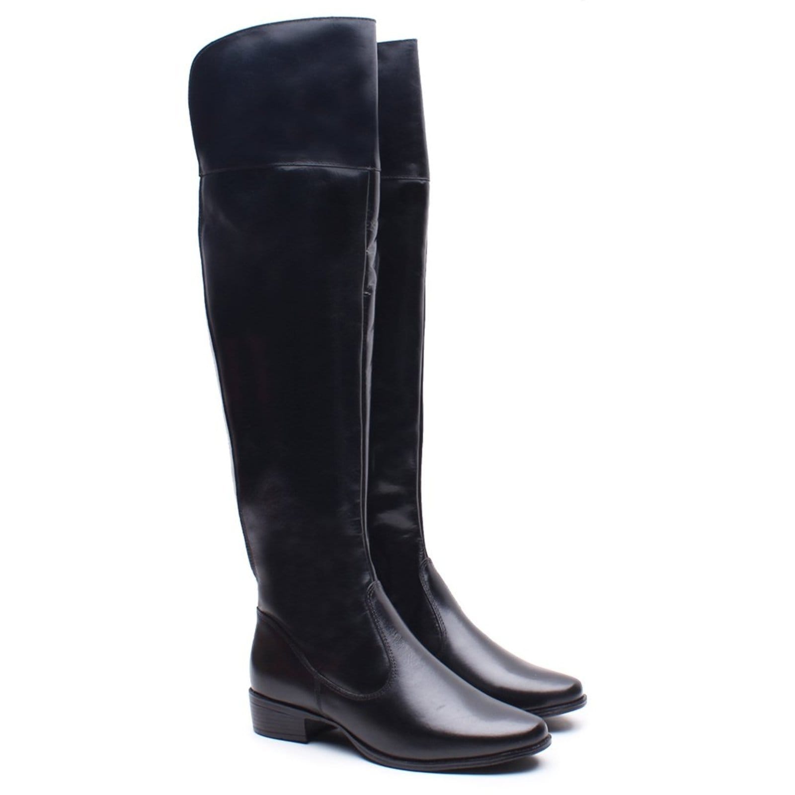 Vista 2 Bota Feminina Over The Knee Em Couro Com Zíper Confortável Madus preto