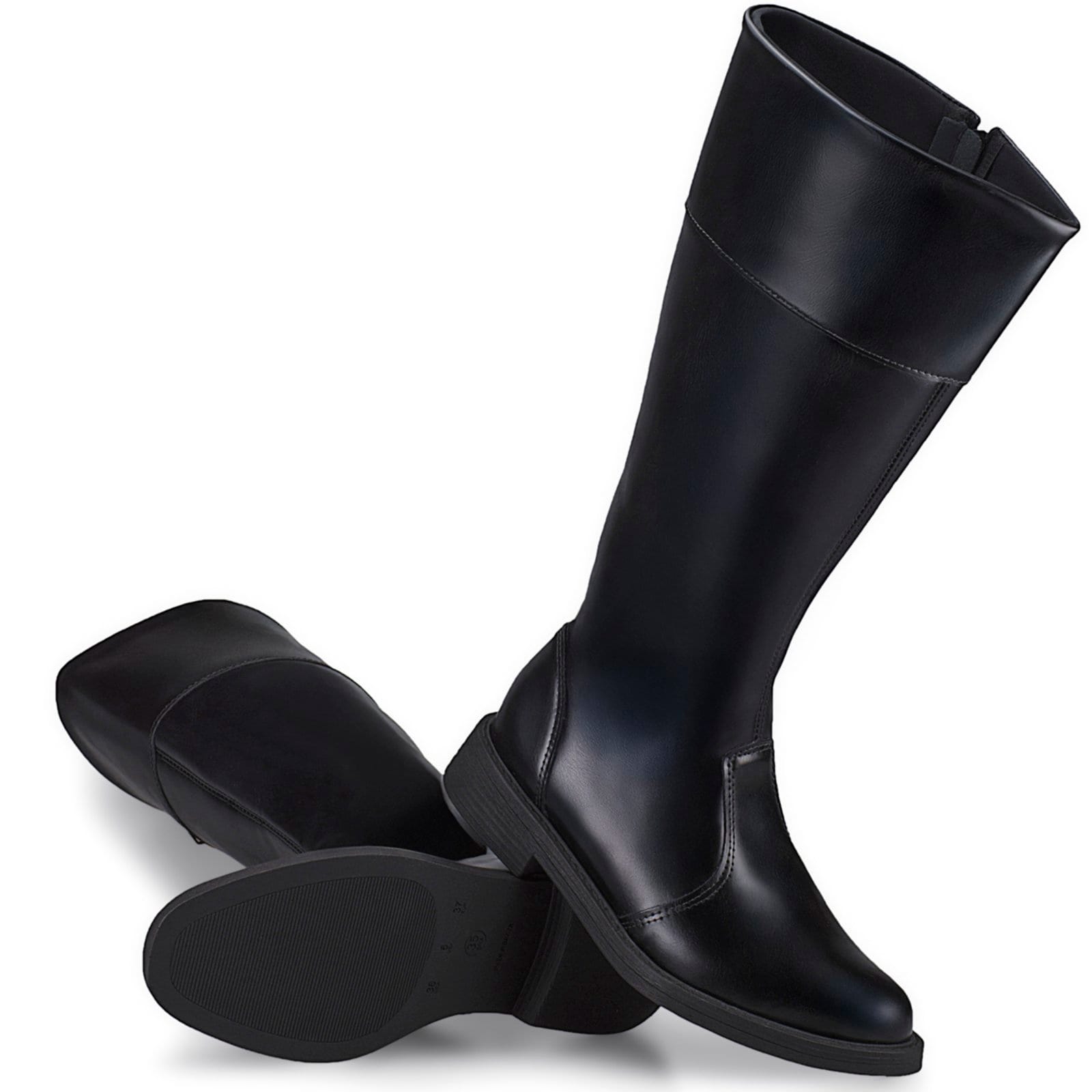 Vista 2 Bota Feminina Cano Alto Salto Baixo Bloco Conforto Elegante Montaria 831 LÓRIS SHOES preto