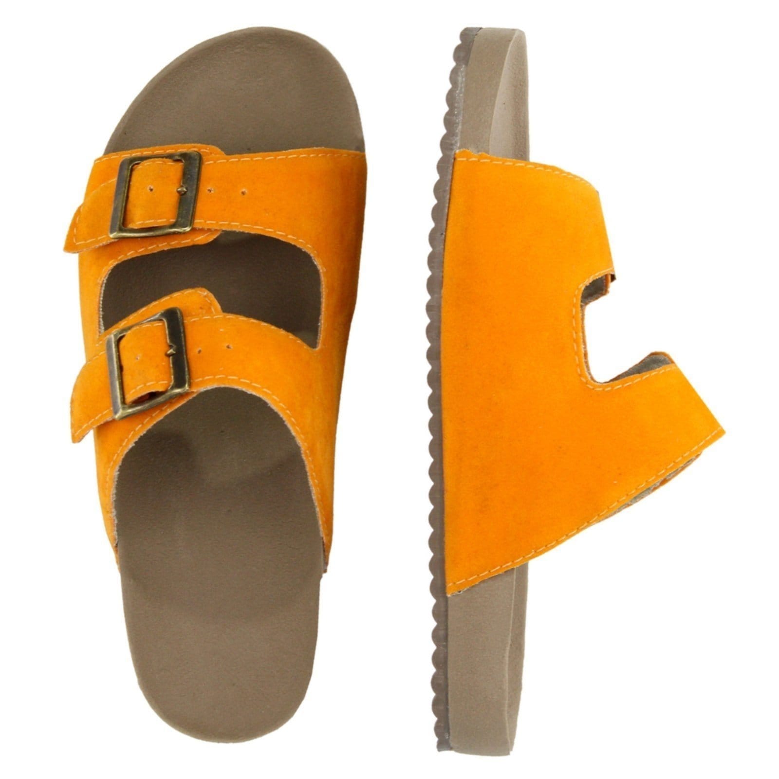 Vista 2 Sandália Papete Feminina Camurça Casual Dia a Dia Conforto Estilosa Genuine laranja