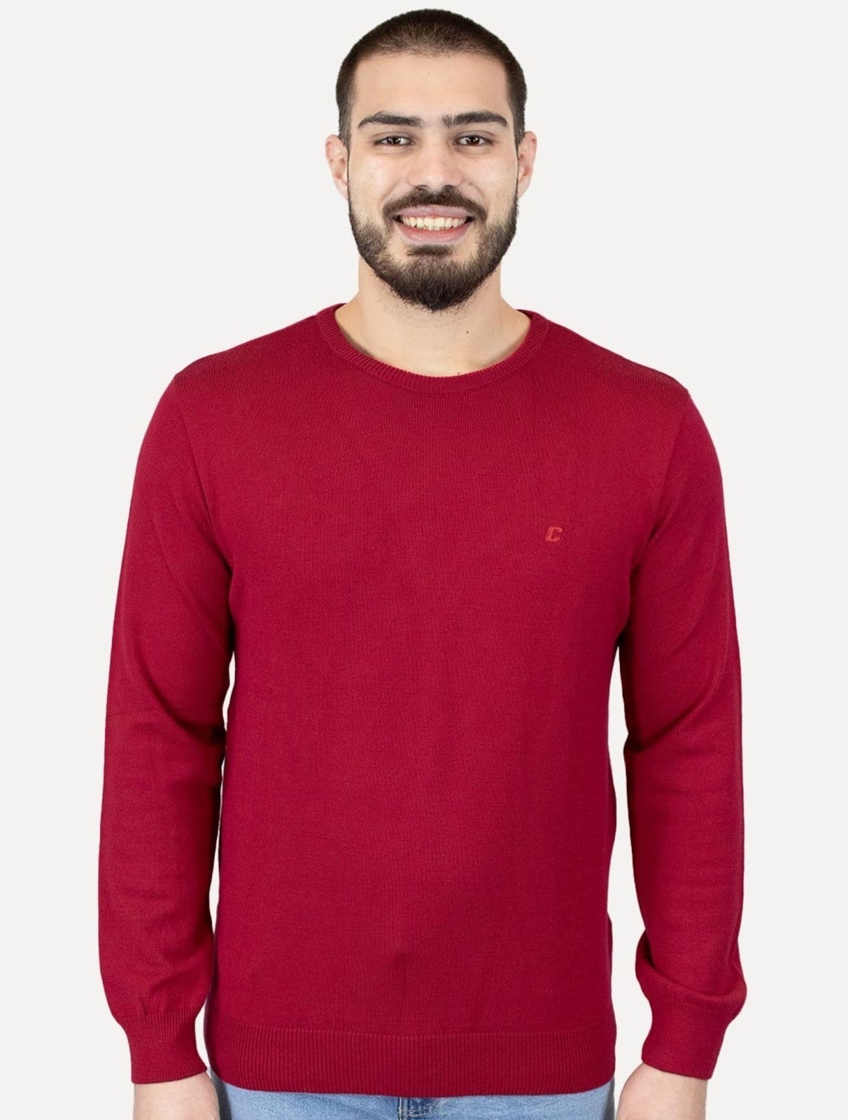 Vista principal Suéter Colcci Masculino Tricot Crewneck Logo Colcci vermelho