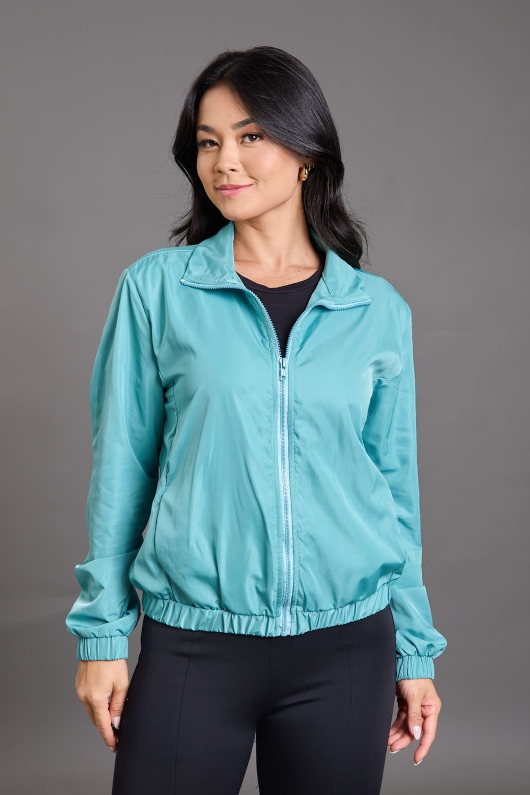 Jaqueta Poliéster Corta Vento Feminina Zíper Frontal Dialogo Claro