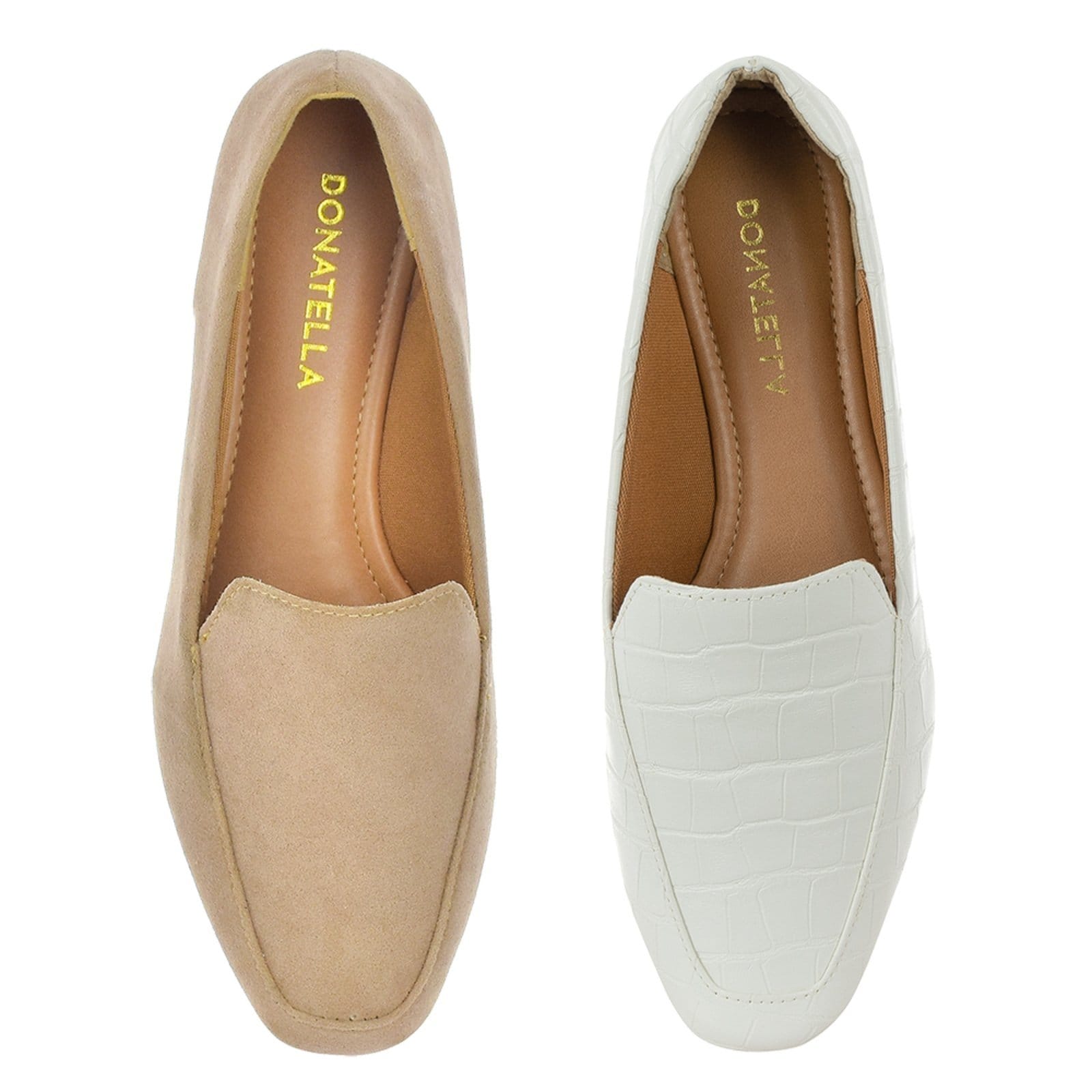 Kit 2 Pares Mocassim Feminino CM Calçados Nude Camurça e Croco