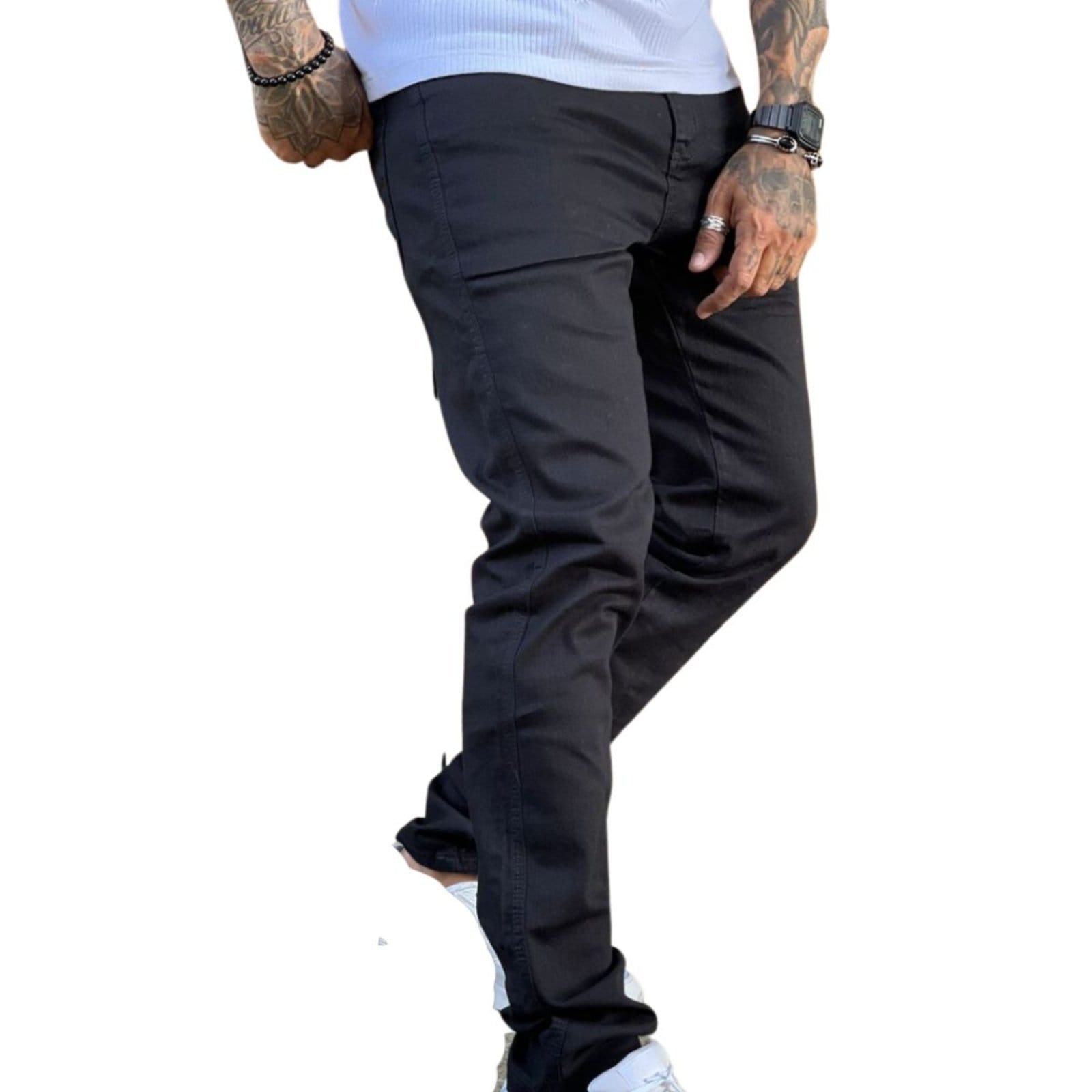 Vista 2 Calça Masculina Preta Sarja Perna Justa Jeans Loka preto