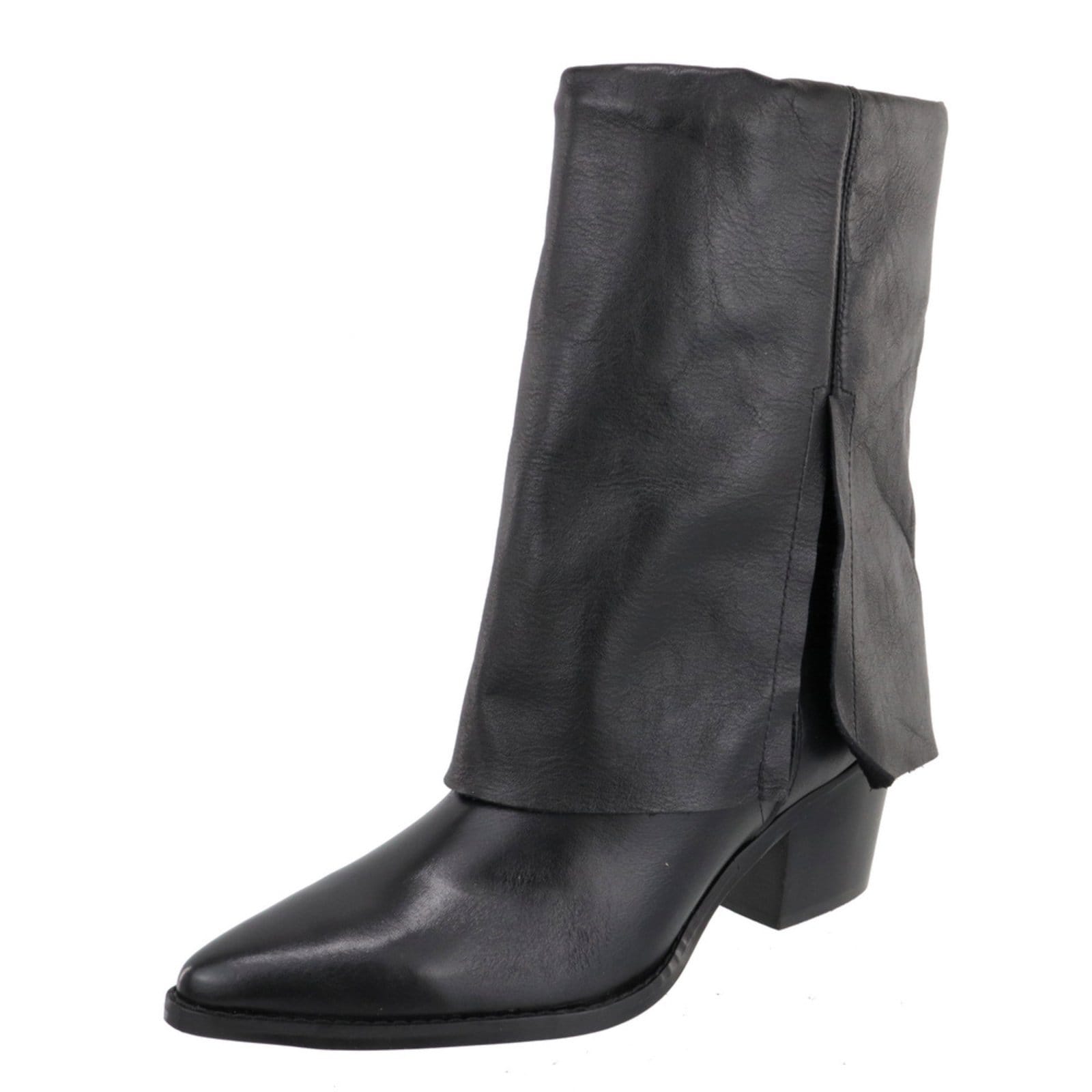 Bota Feminina Bico Fino Saia em Couro Franja Maria Paula Preta