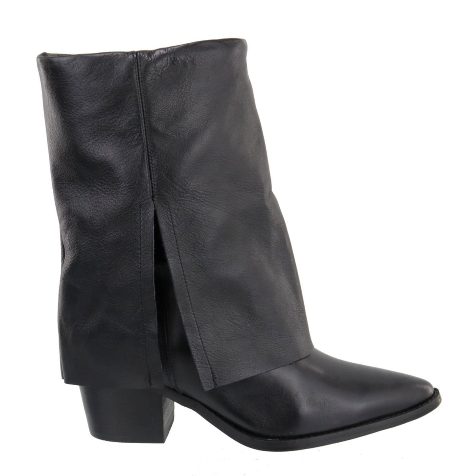 Vista 2 Bota Feminina Bico Fino Saia em Couro Franja Maria Paula Preta MARIA PAULA preto