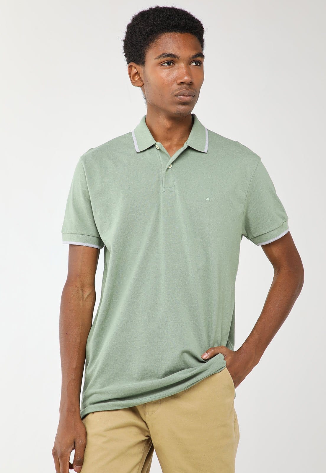 Vista principal Polo Masculina Aramis Gola Contraste Claro Aramis verde