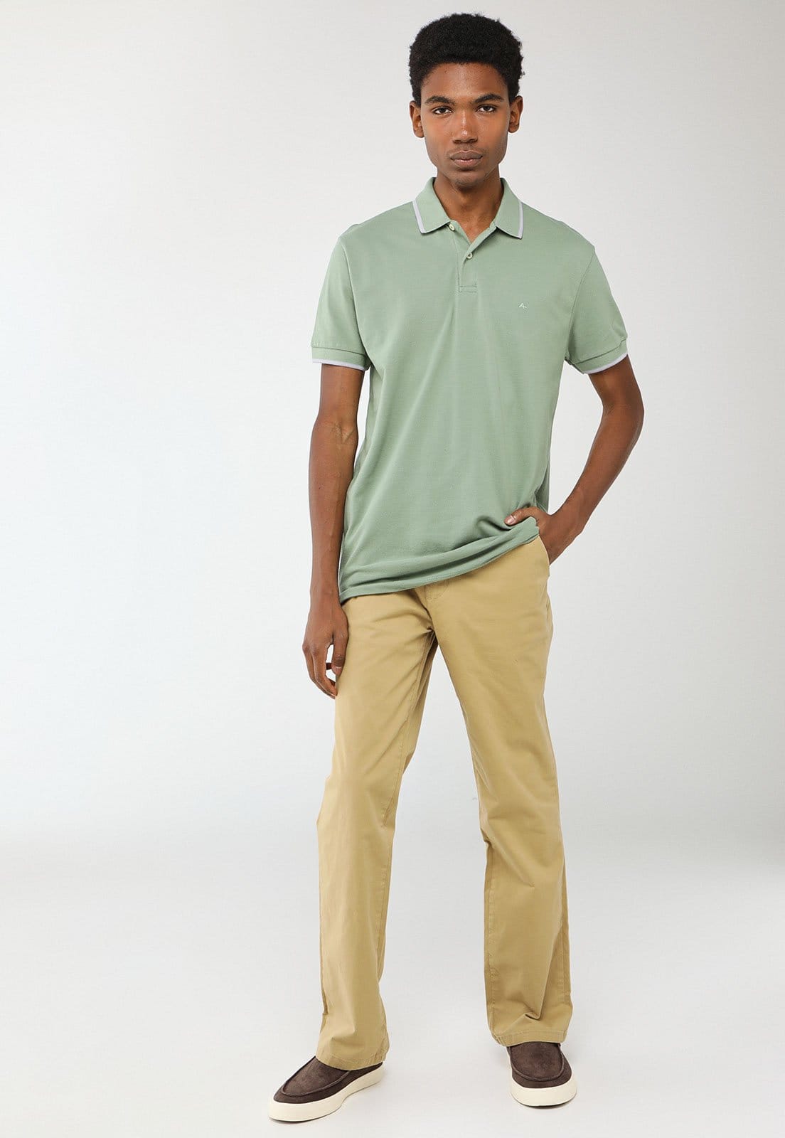 Vista 2 Polo Masculina Aramis Gola Contraste Claro Aramis verde