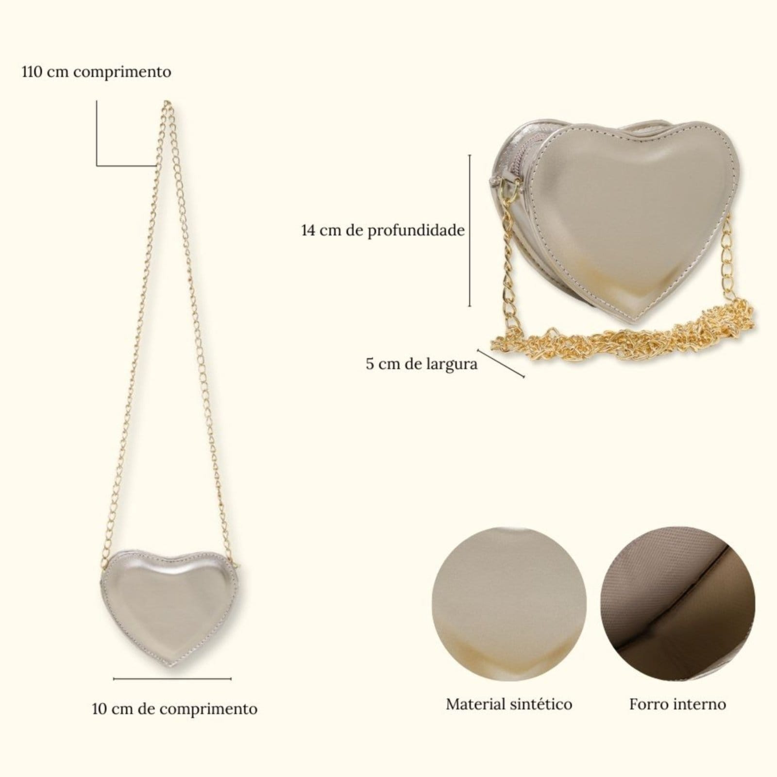 Vista 2 Bolsa Feminina Transversal De Coração alça Dourada Sch 8160 Dourado Schiareli bronze