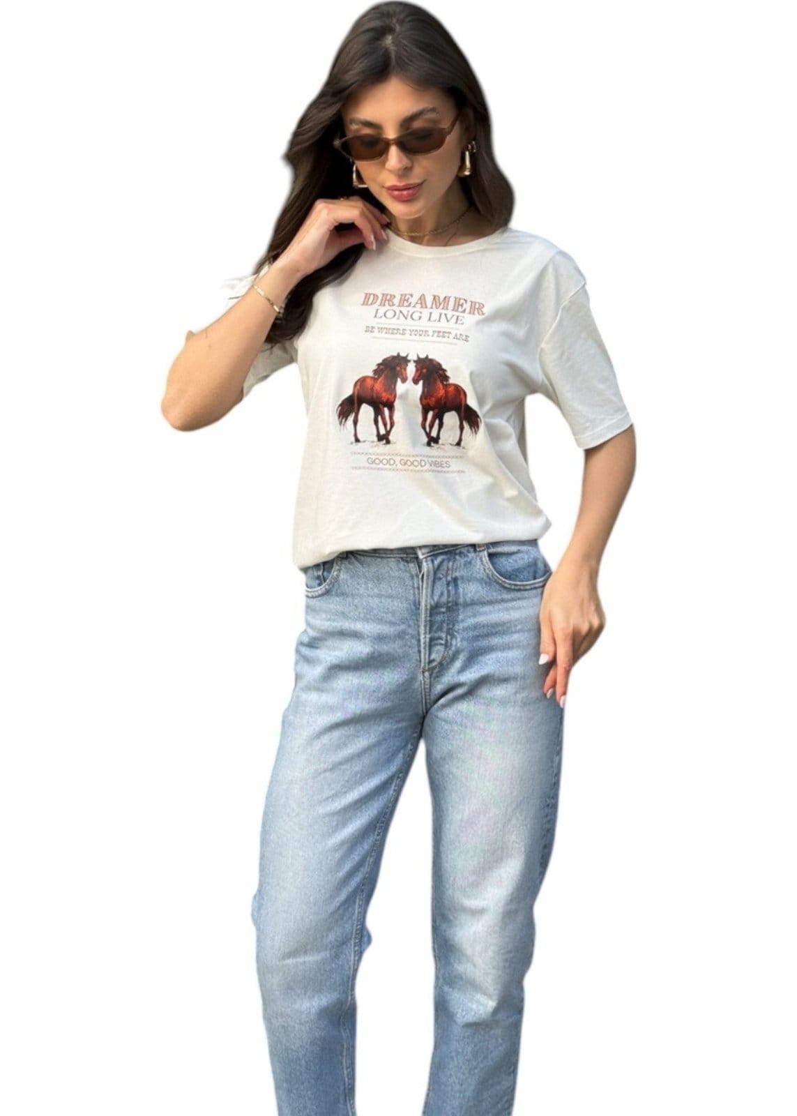 Vista 2 Camiseta Feminina Cianitas Off Estampa Cavalos Dreamer Cianitas off-white
