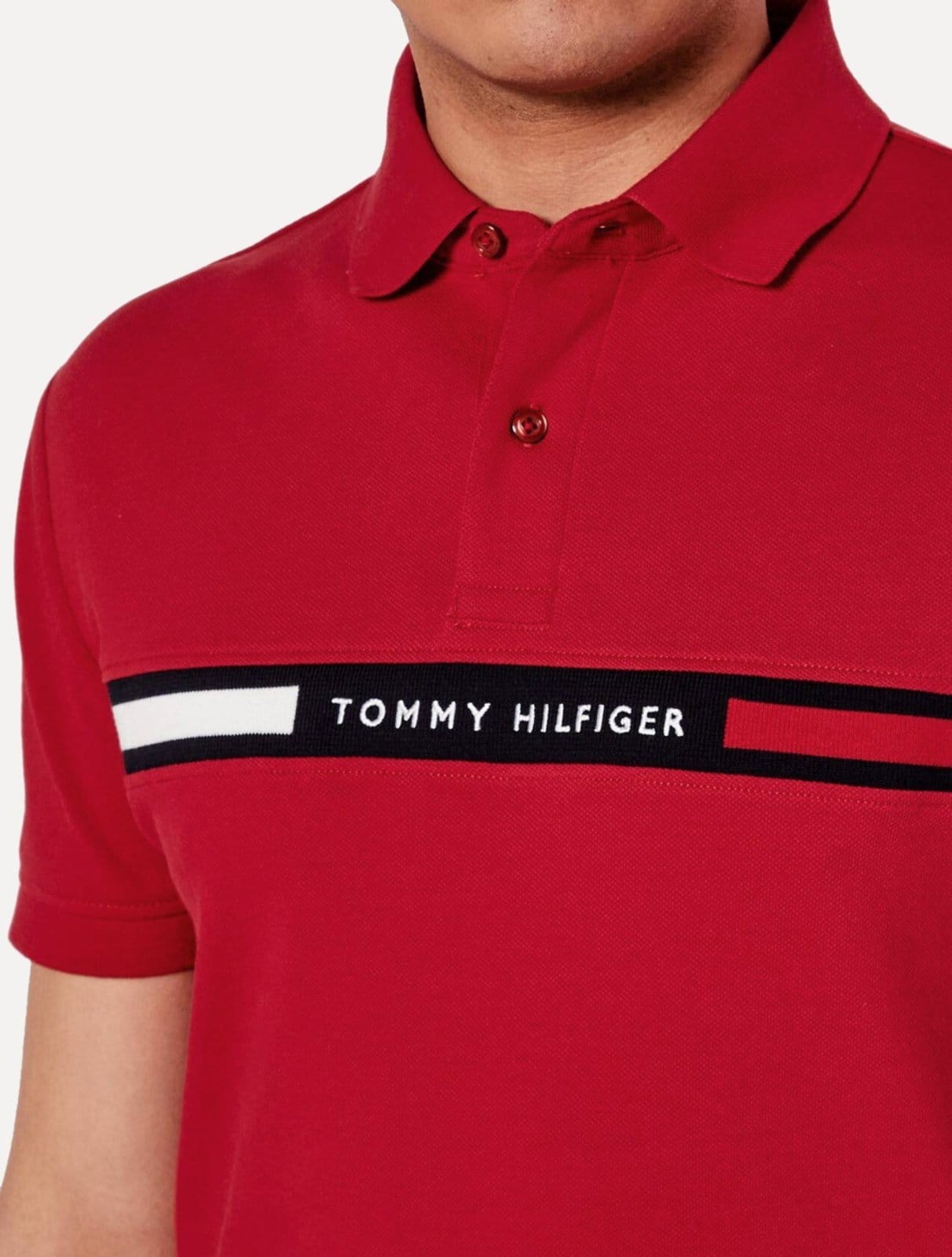 Vista 2 Polo Tommy Hilfiger Masculina Regular Chest Insert Logo Vermelha Tommy Hilfiger vermelho