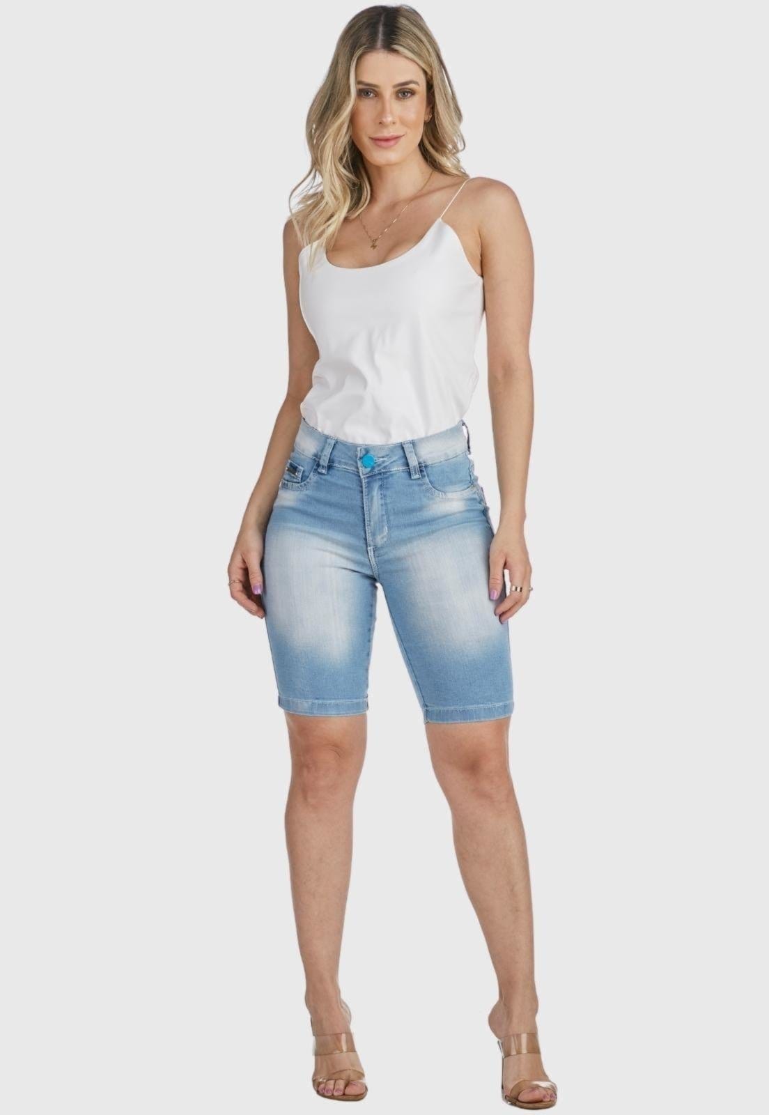 Vista 2 Bermuda Jeans HNO Jeans Hot Pants Comfort Plus Claro HNO Jeans azul