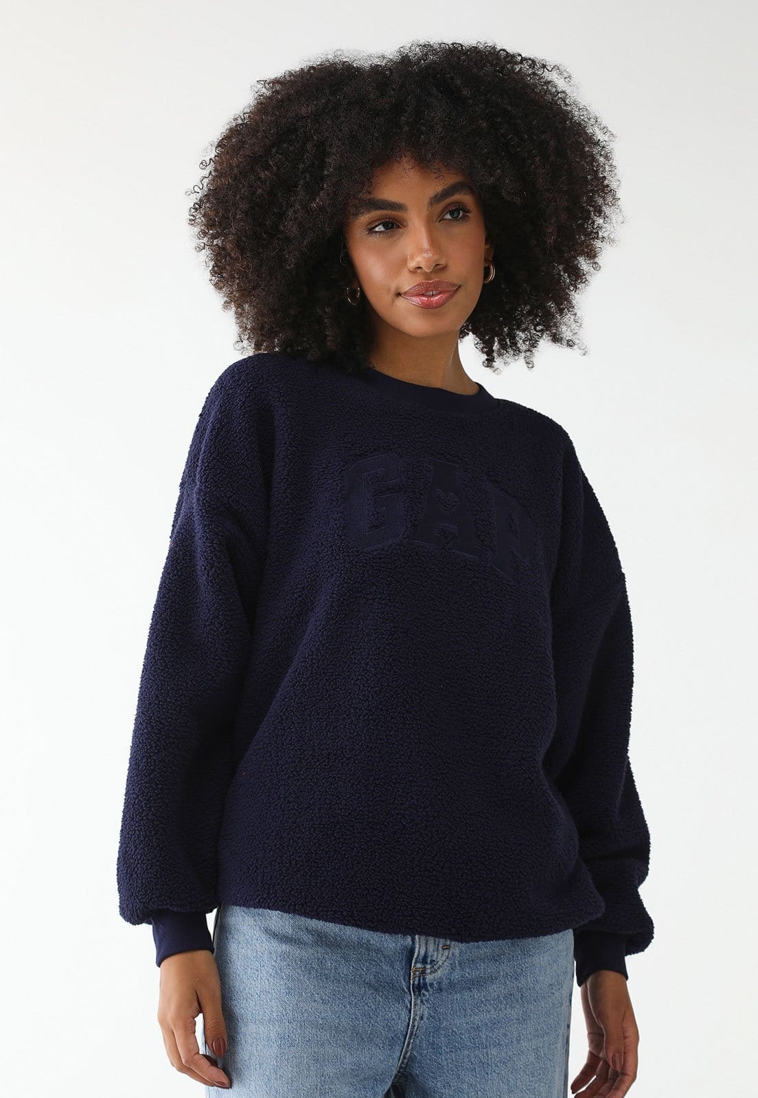 Blusa de Moletom Fechada GAP Reta Logo Teddy Azul-Marinho