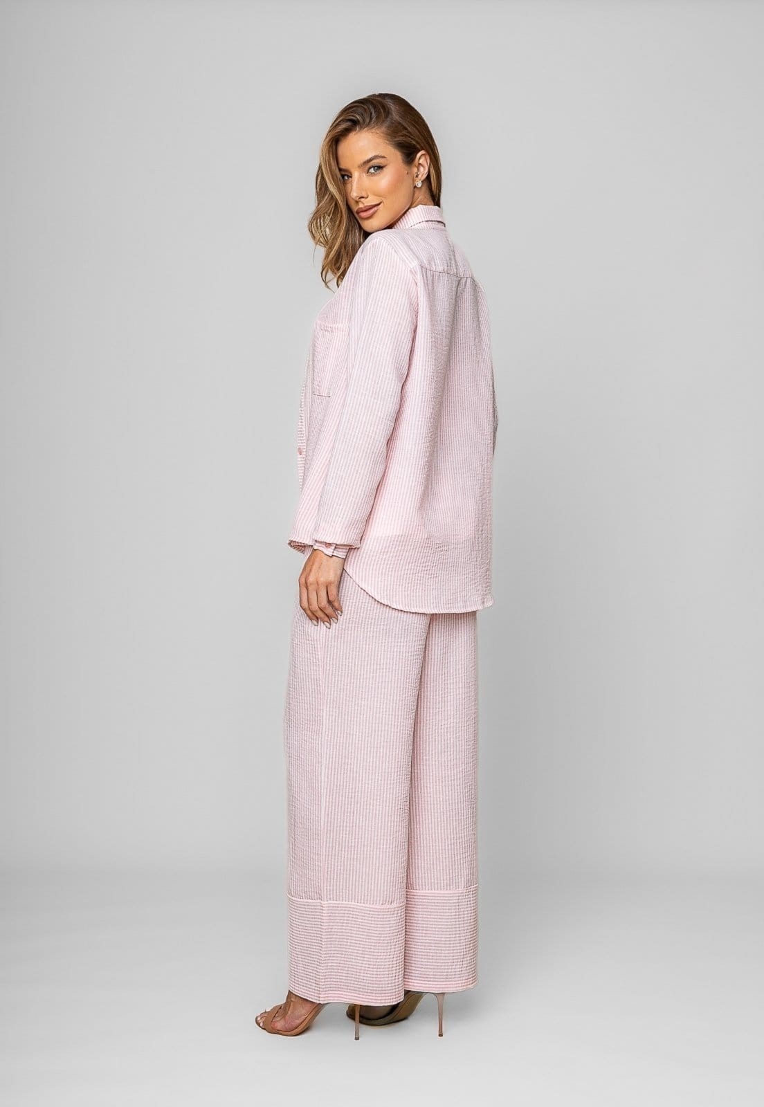 Vista 2 Calça Pantalona Alfaiataria Listrada Salvatore Salvatore Fashion rosa