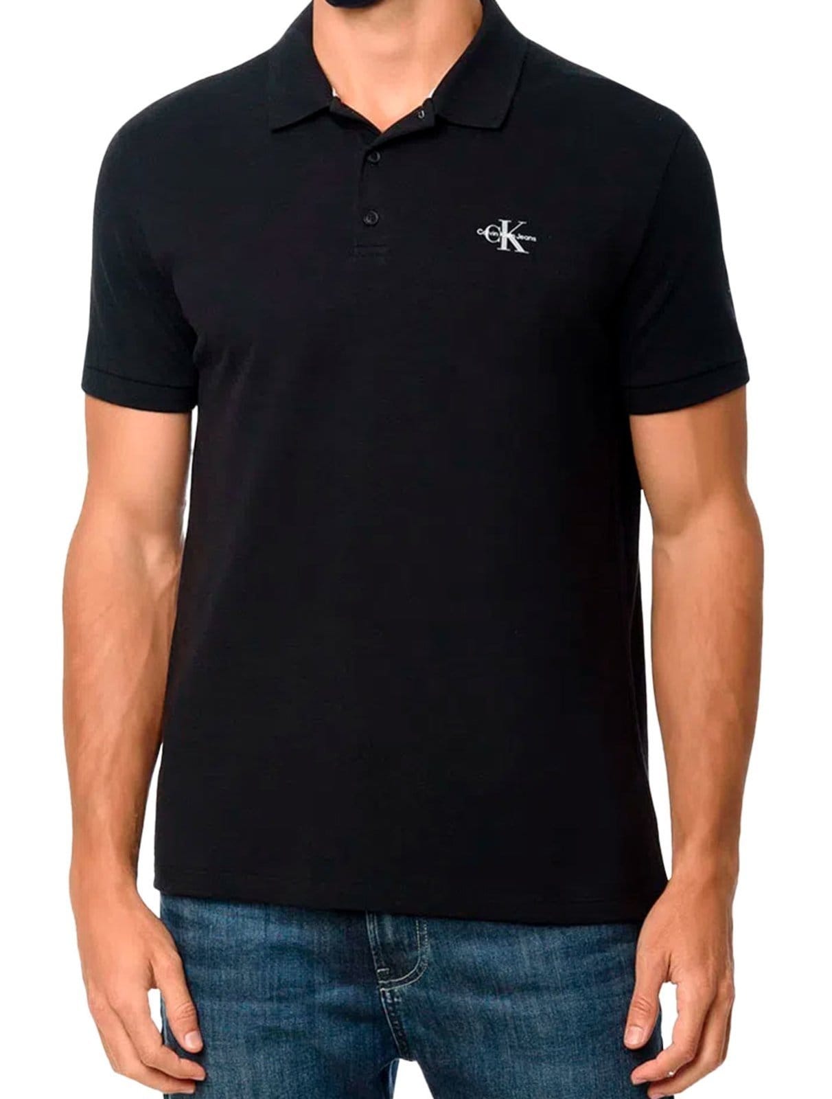 Vista principal Polo Calvin Klein Jeans Masculina Piquet Regular Re Issue Preta Calvin Klein preto