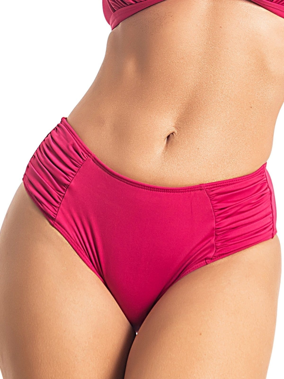 Vista principal Calcinha de Biquíni Orla da Praia Avulsa Drapeado Lateral Disfarça Barriga Escuro Orla da Praia rosa/vermelho rosa