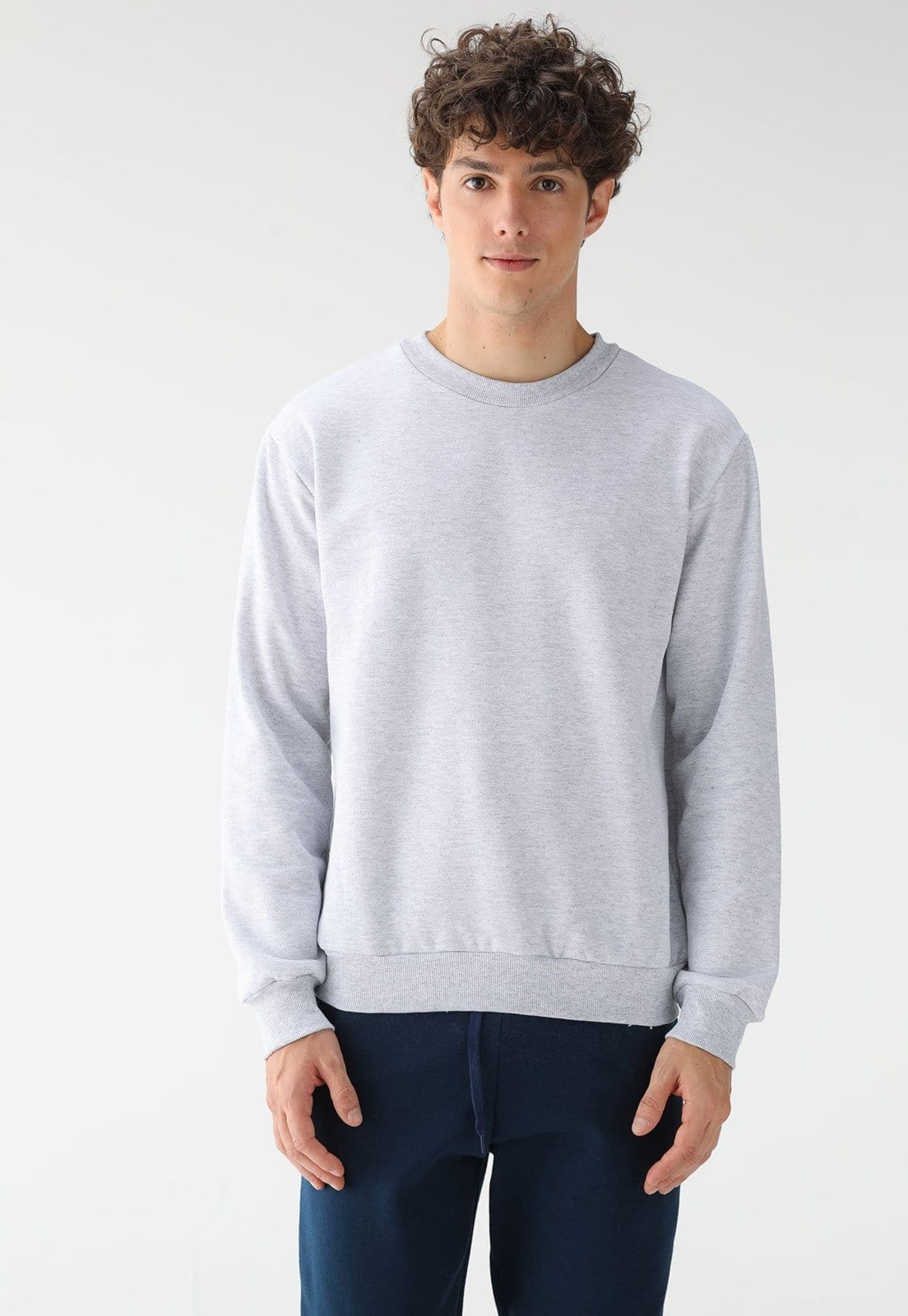 Vista principal Blusa de Frio Moletom Flanelado Benellys Liso Gola Redonda Claro Benellys cinza