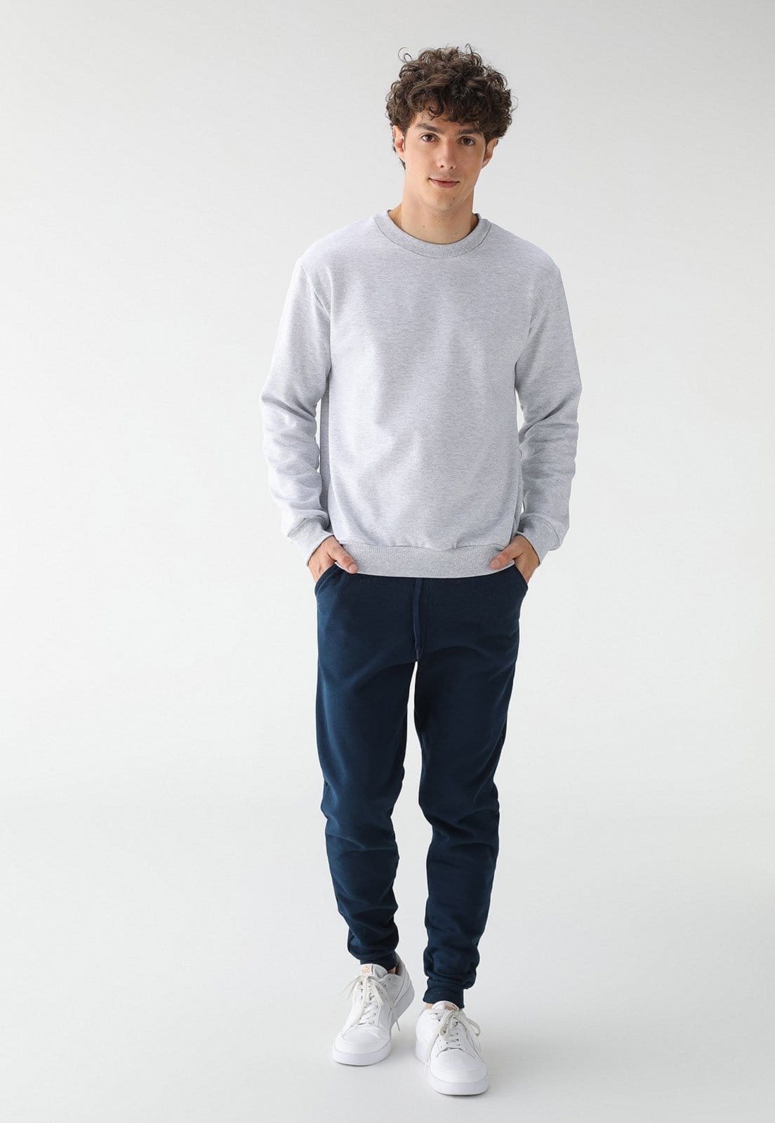 Vista 2 Blusa de Frio Moletom Flanelado Benellys Liso Gola Redonda Claro Benellys cinza