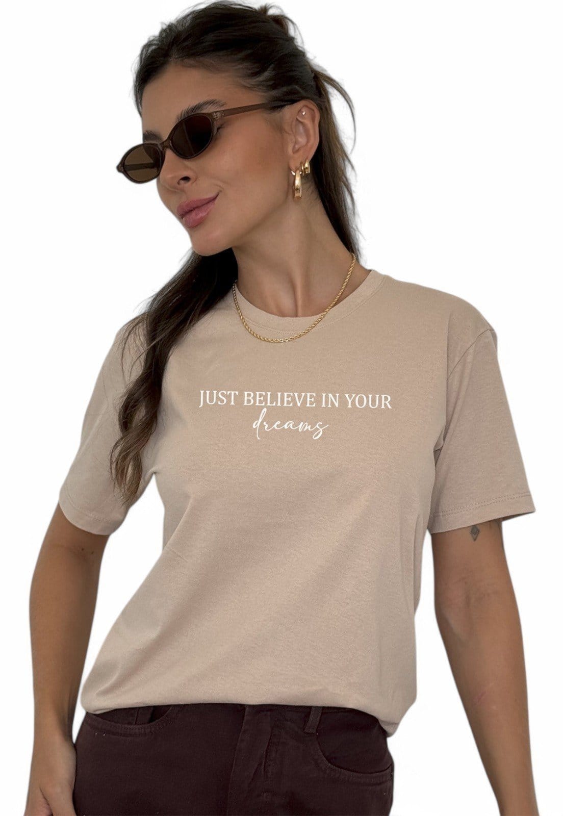 Camiseta Cianitas Chocolate Estampa Just Believe