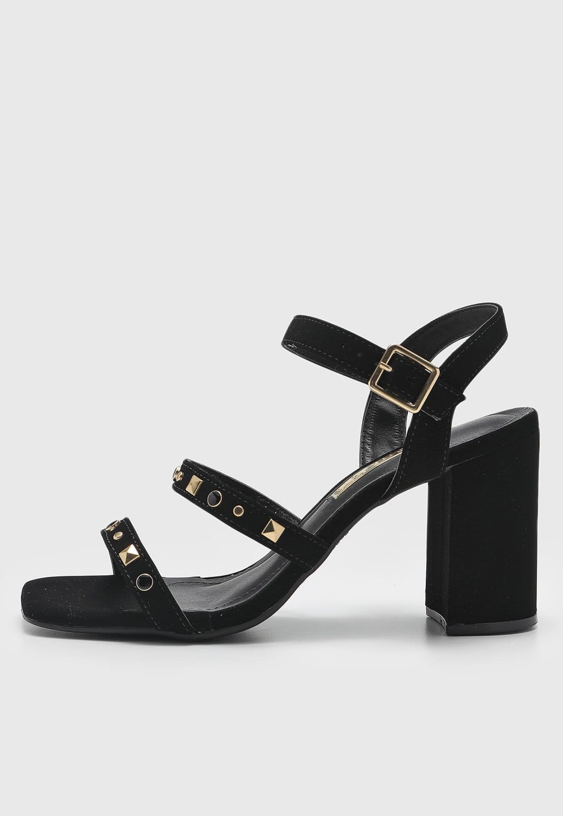 Sandália Feminina Via Marte Salto Grosso Tiras Metálicas Preta