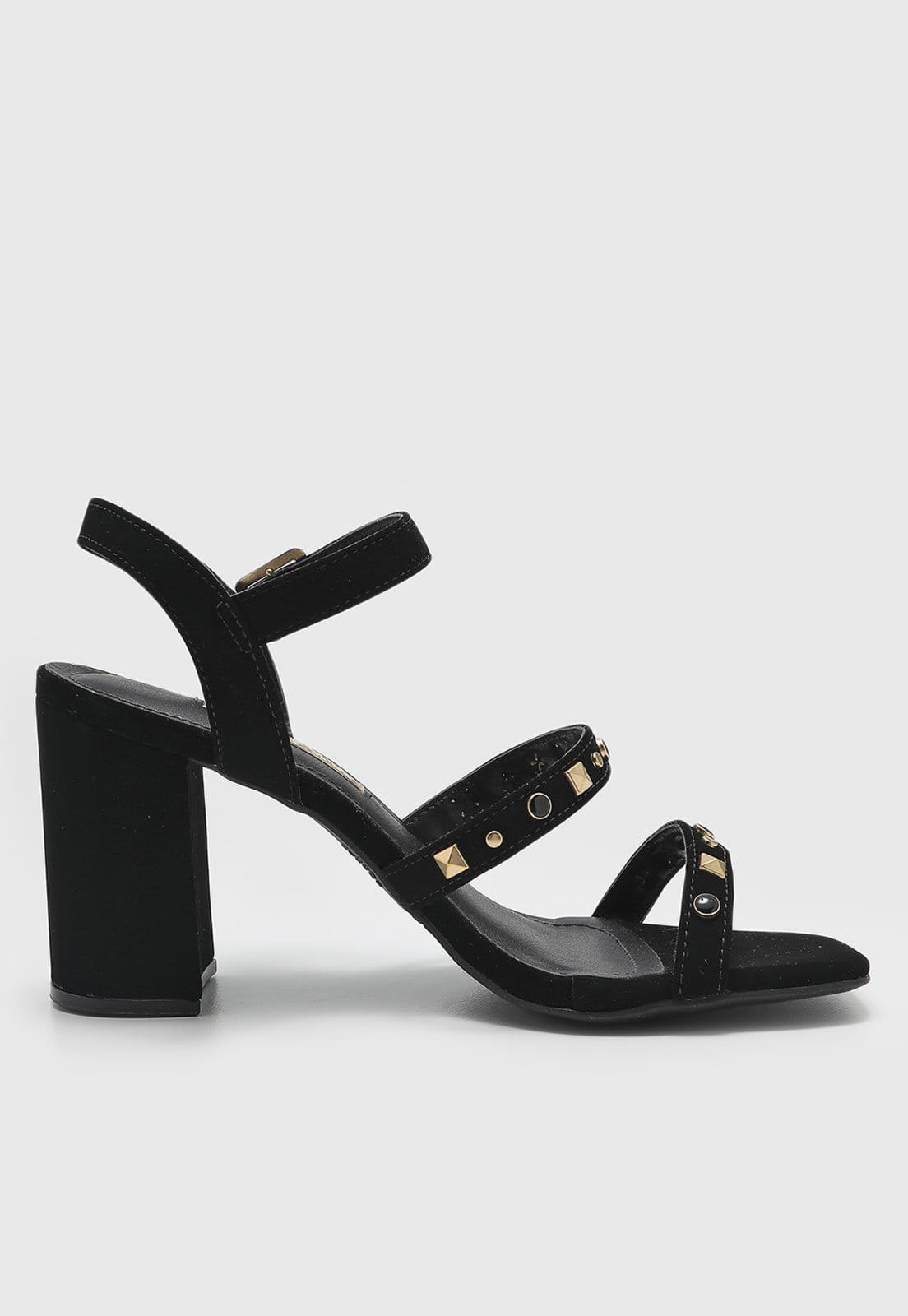 Vista 2 Sandália Feminina Via Marte Salto Grosso Tiras Metálicas Preta VIA MARTE preto